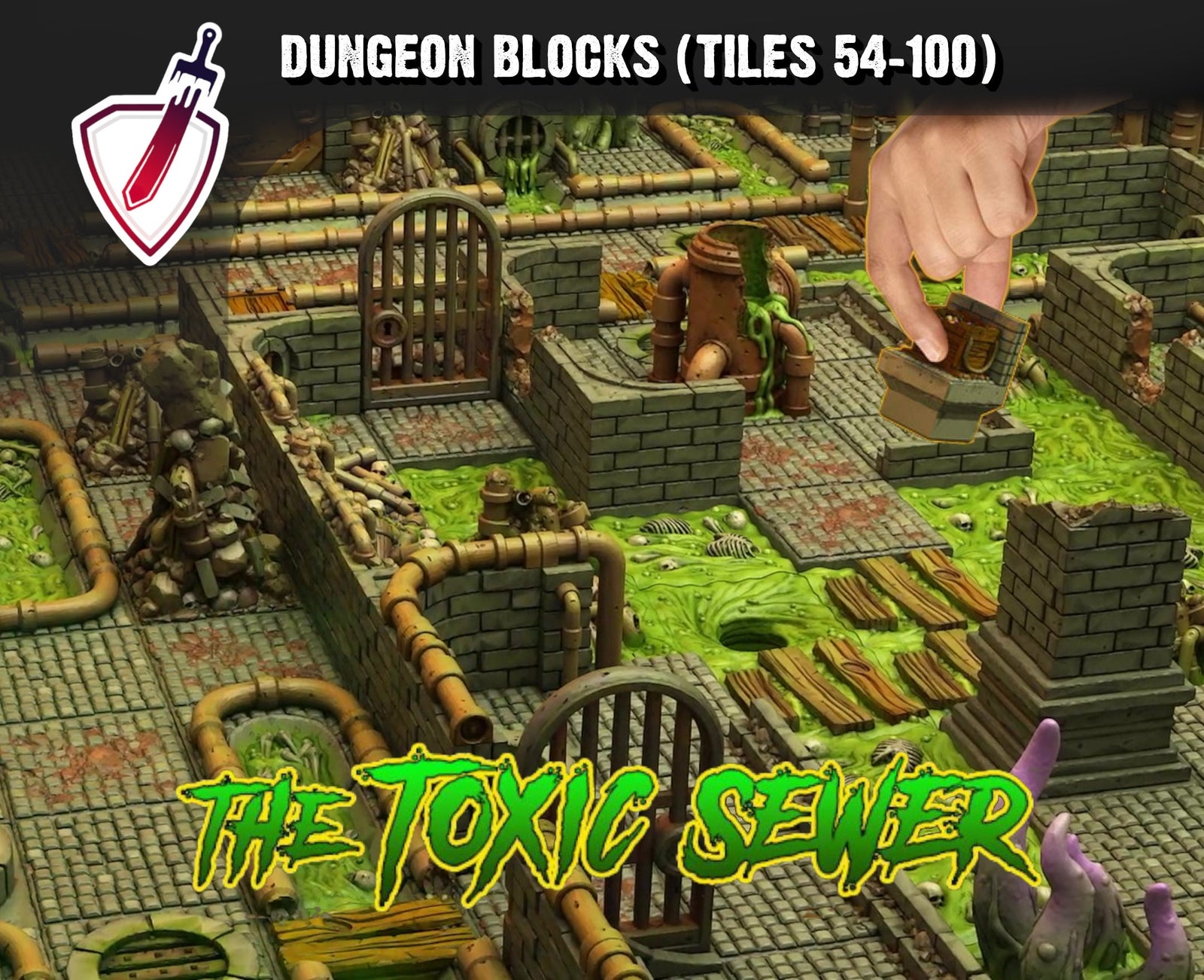 Dungeon Blocks Toxic Sewer Expansion Tiles (54-100) | FDM or Resin Printed | Great for D&D, Pathfinder, or any Tabletop RPG | Free Grids!