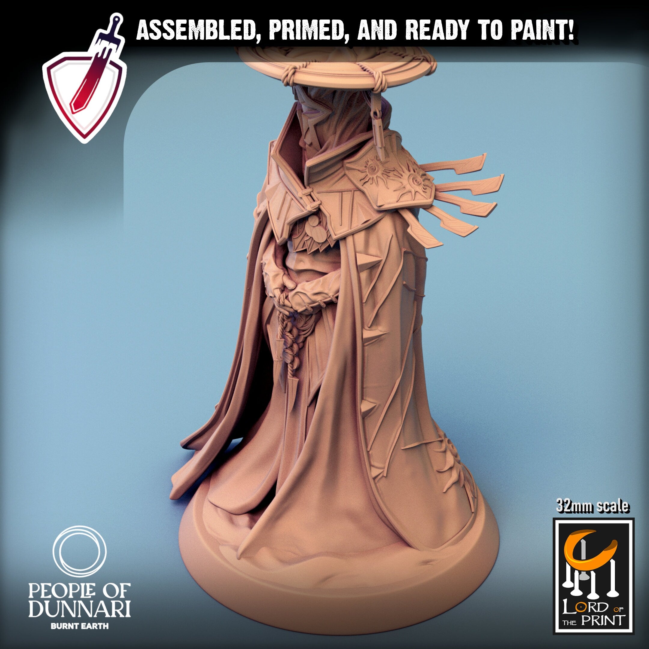 Sun Priest | Miniature by Lord of the Print | Resin Mini for Tabletop Gaming, D&D, Pathfinder, and Painting | Assembled and Primed - Brush and Battle