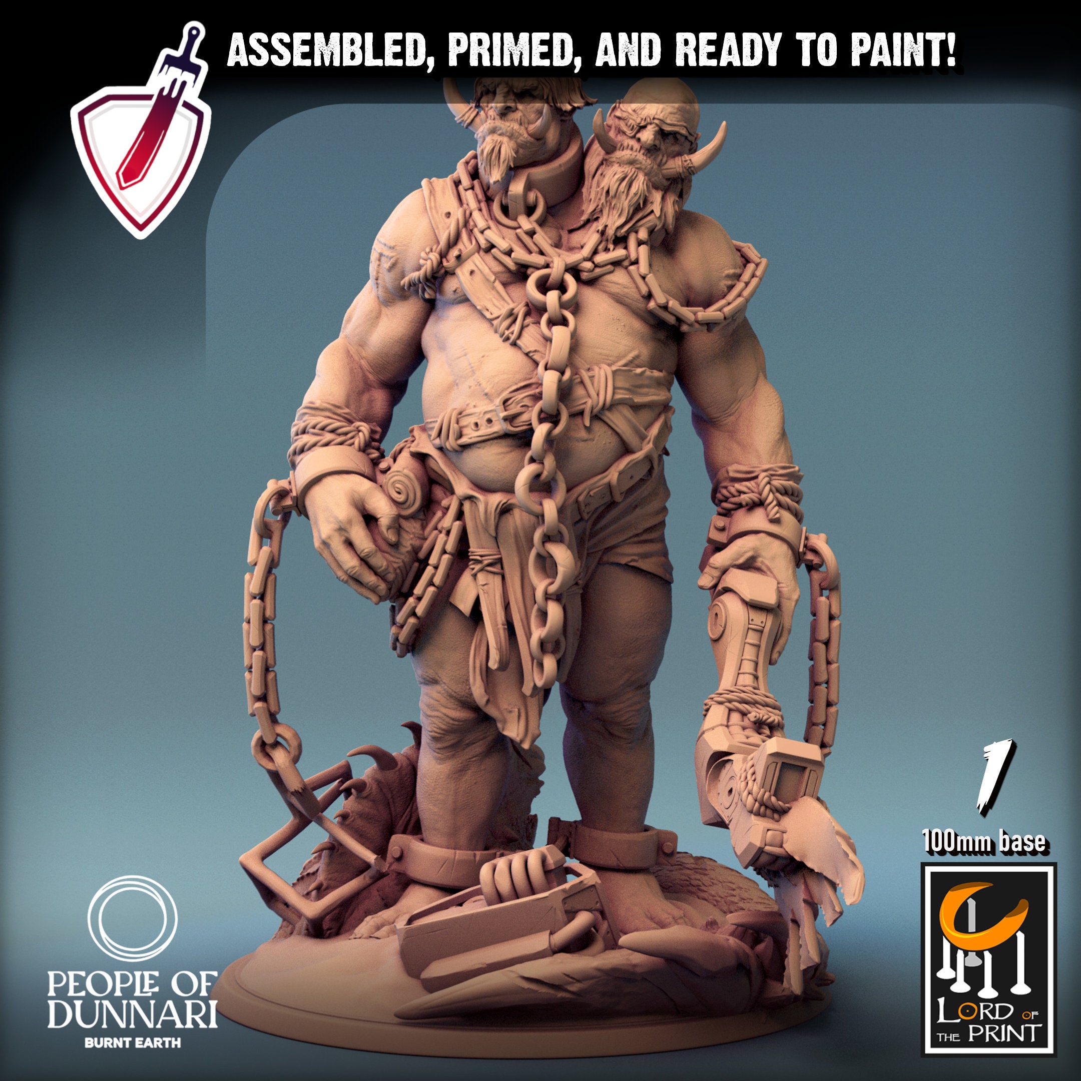 Sand Ettin | (Large) Miniatures by Lord of the Print | For Tabletop Gaming, D&D, Pathfinder, Painting | Assembled and Primed - Brush and Battle