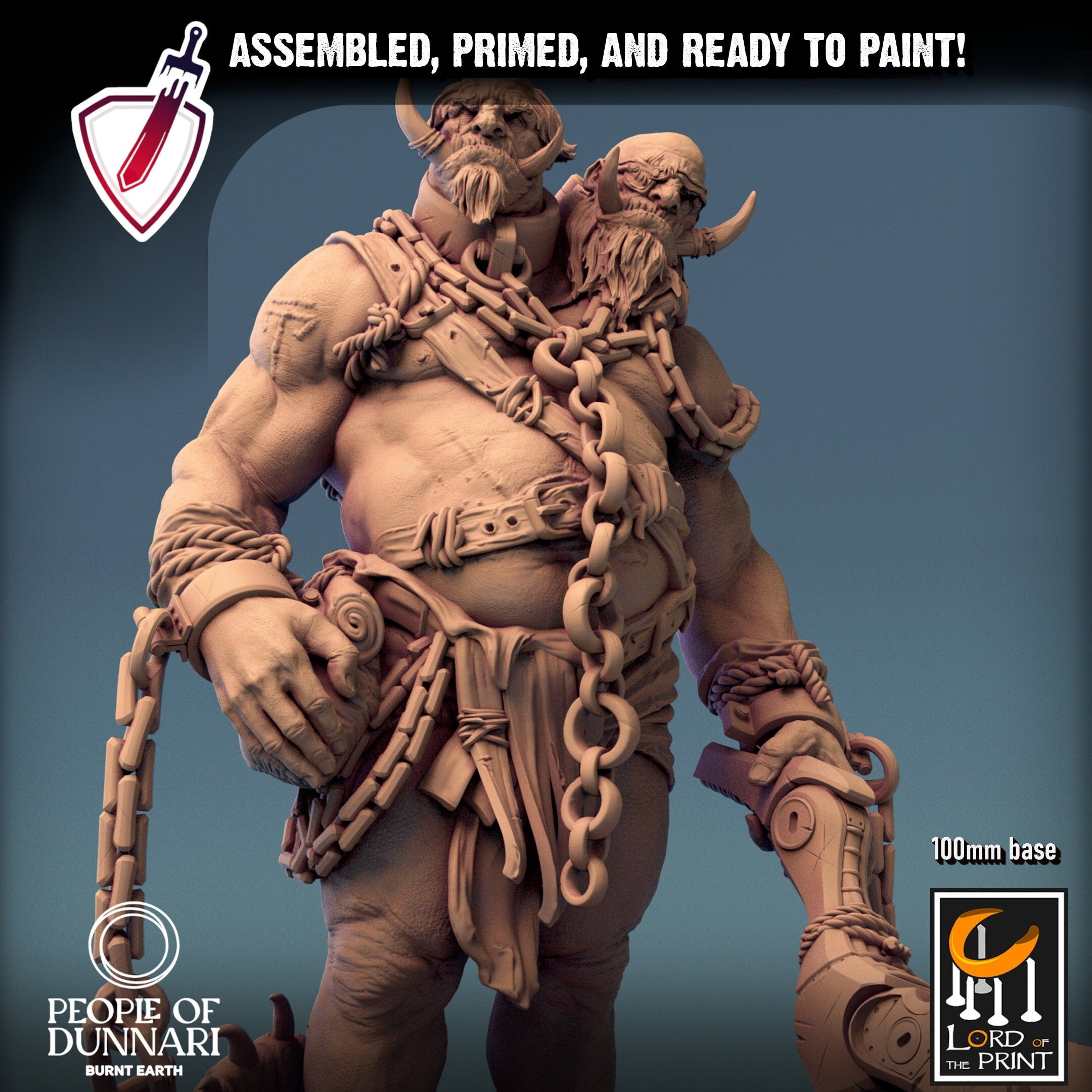 Sand Ettin | (Large) Miniatures by Lord of the Print | For Tabletop Gaming, D&D, Pathfinder, Painting | Assembled and Primed - Brush and Battle