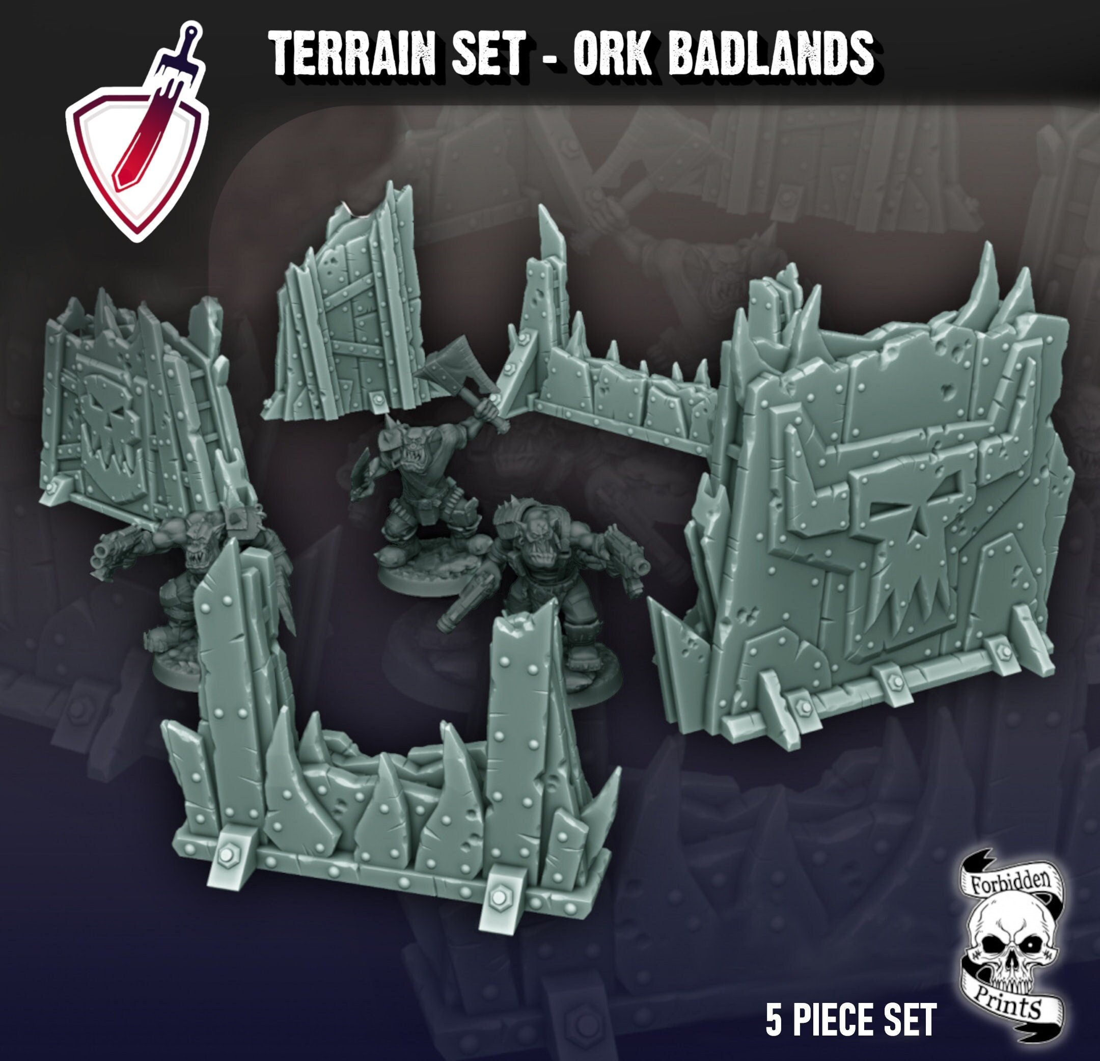 Tabletop Terrain Set | Orc Badlands Cover | By Forbidden Prints | Great for Any Tabletop Wargame - Brush and Battle