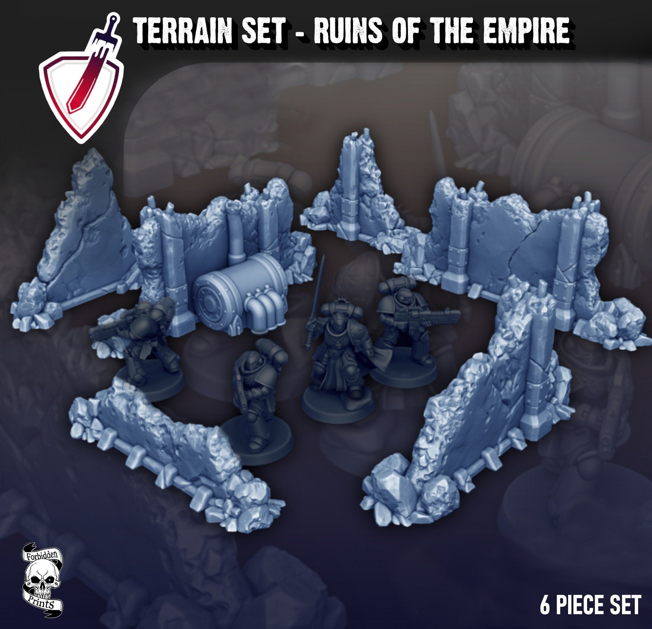 Tabletop Terrain Set | Ruins of the Empire Cover | By Forbidden Prints | Great for Any Tabletop Wargame! - Brush and Battle