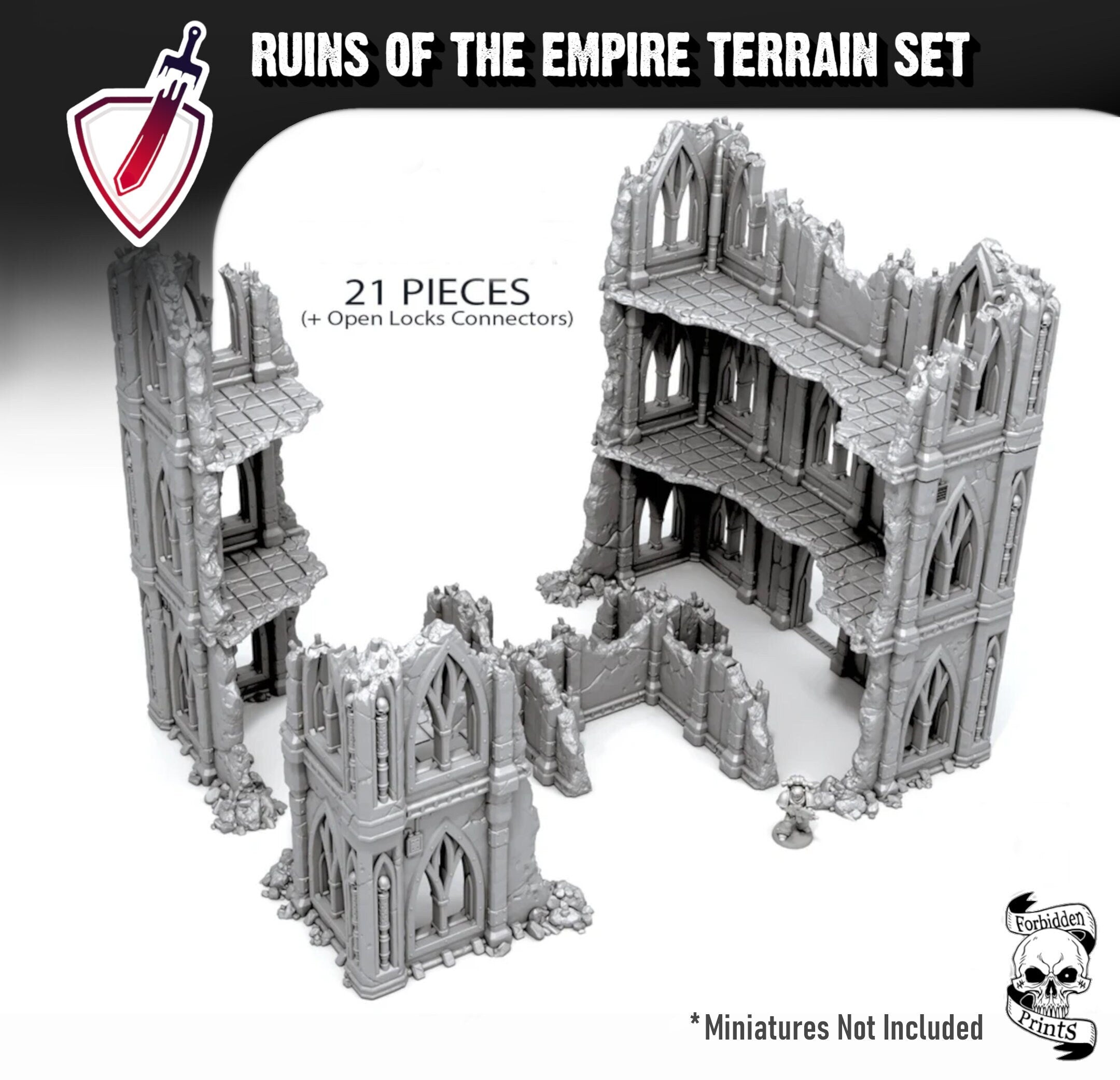 Ruins of the Empire Destroyed Building Rubble Set | By Forbidden Prints | Great for Any Tabletop Wargame or RPG! - Brush and Battle