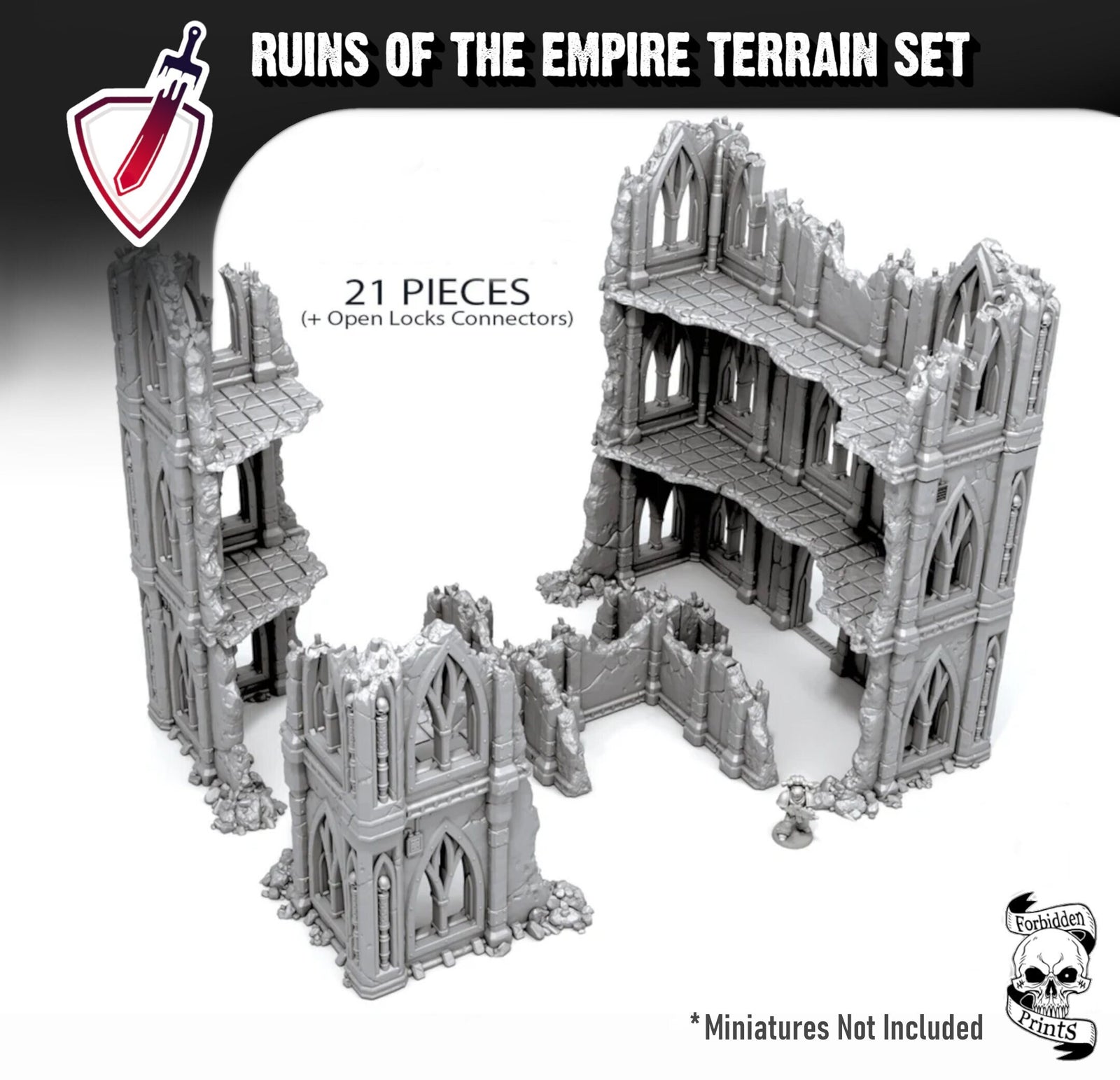 Ruins of the Empire Destroyed Building Rubble Set | By Forbidden Prints | Great for Any Tabletop Wargame or RPG! - Brush and Battle