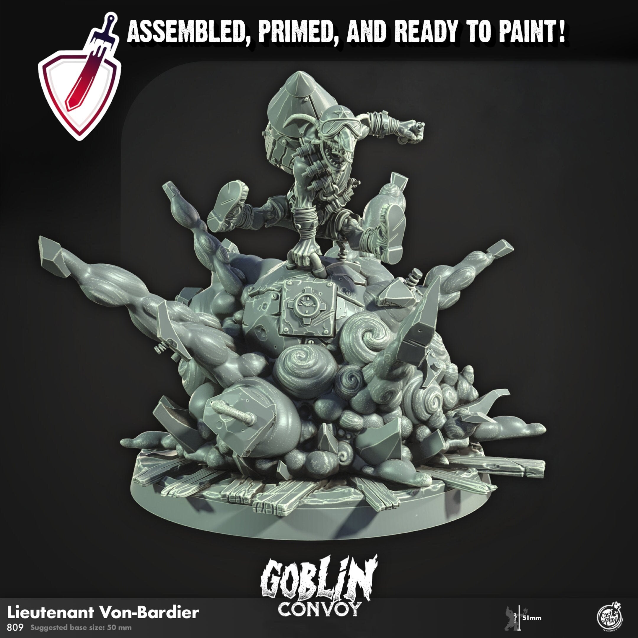 Lieutenant Von-Bardier | Miniature by Cast n Play | Mini for tabletop gaming, D&D, Pathfinder, and painting | Assembled and Primed - Brush and Battle