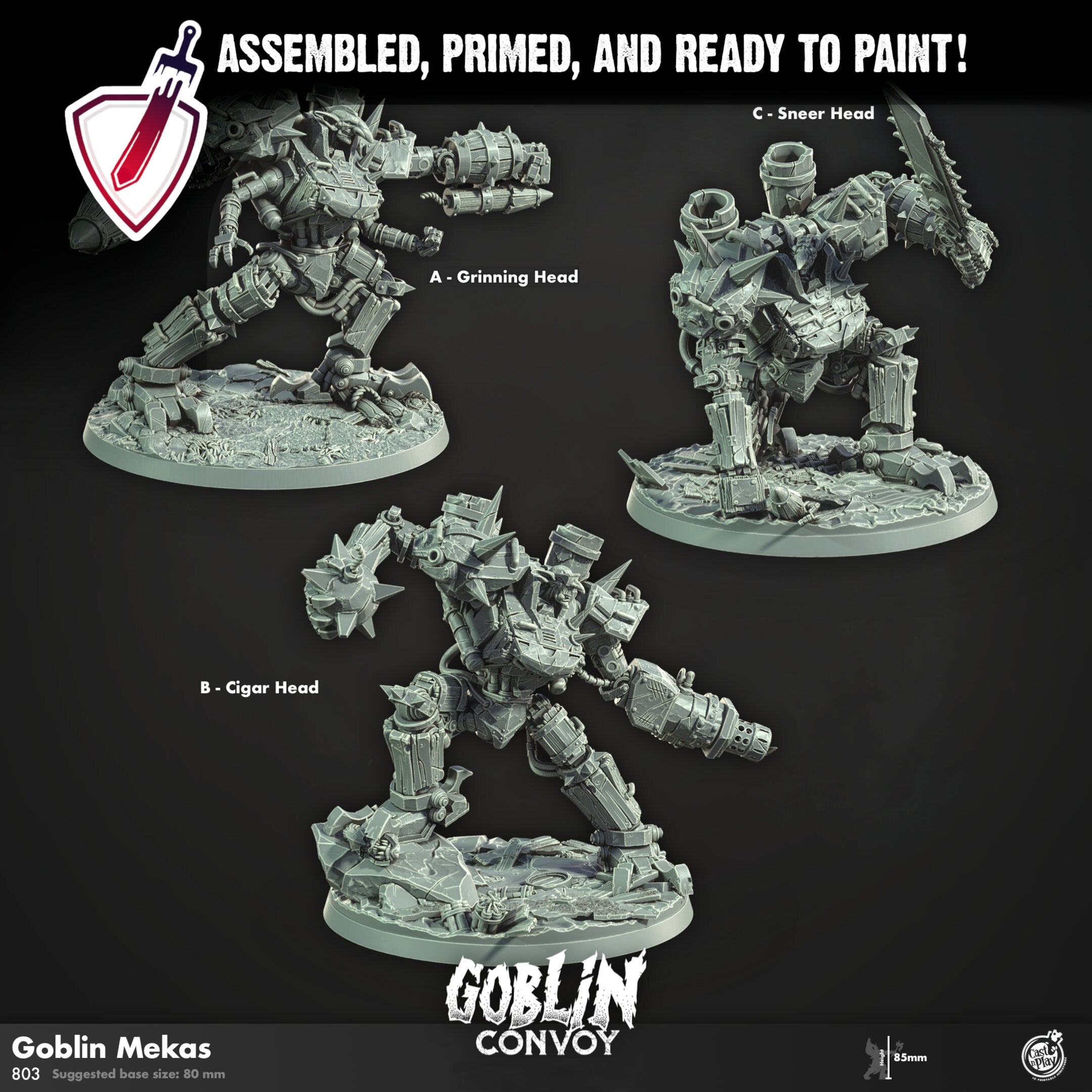 Goblin Mekas | (Large) Miniatures by Cast n Play | Resin Mini For Tabletop Gaming, D&D, Pathfinder, and Painting | Assembled and Primed - Brush and Battle