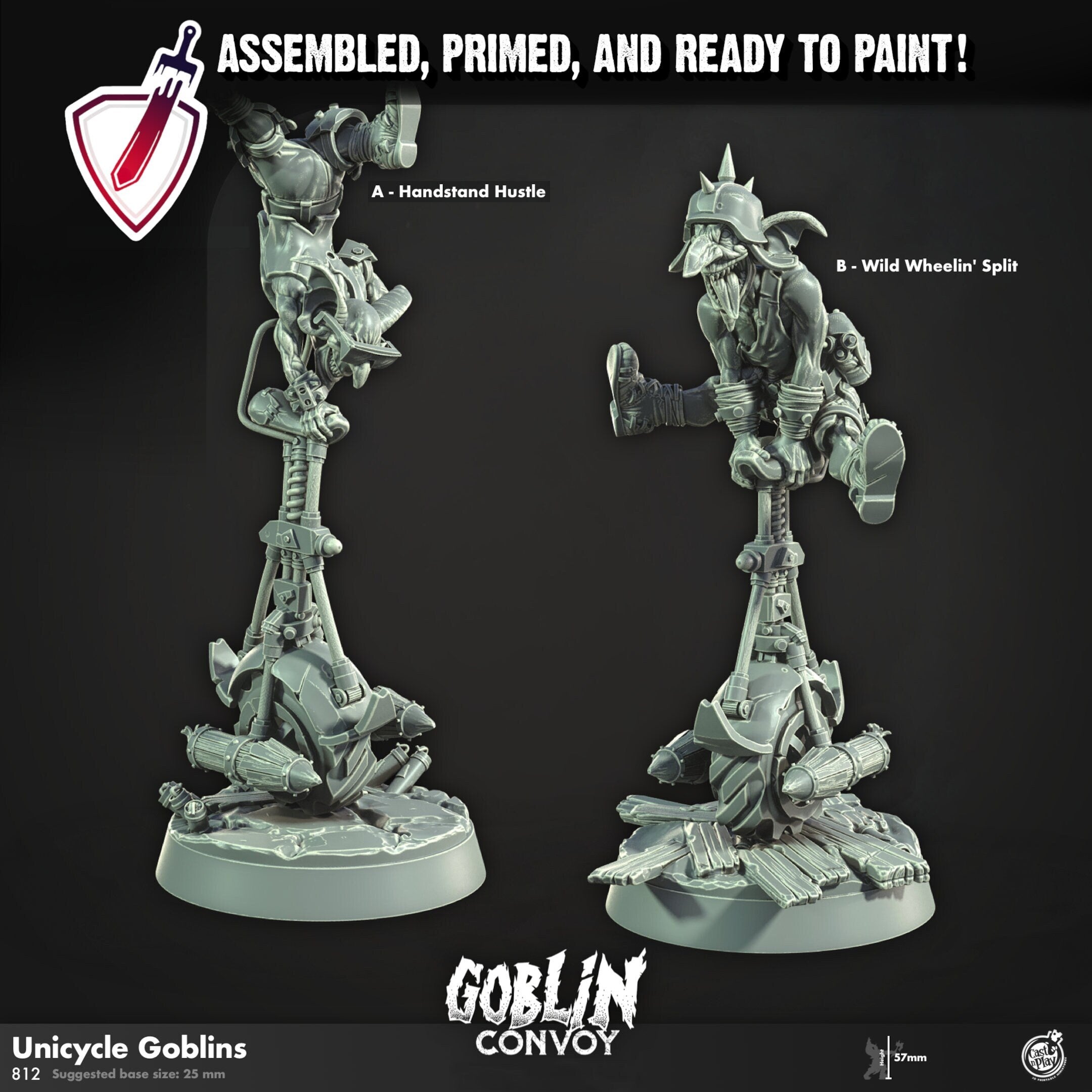 Unicycle Goblins | Miniatures by Cast n Play | Resin Mini For Tabletop Gaming, D&D, Pathfinder, and Painting | Assembled and Primed - Brush and Battle
