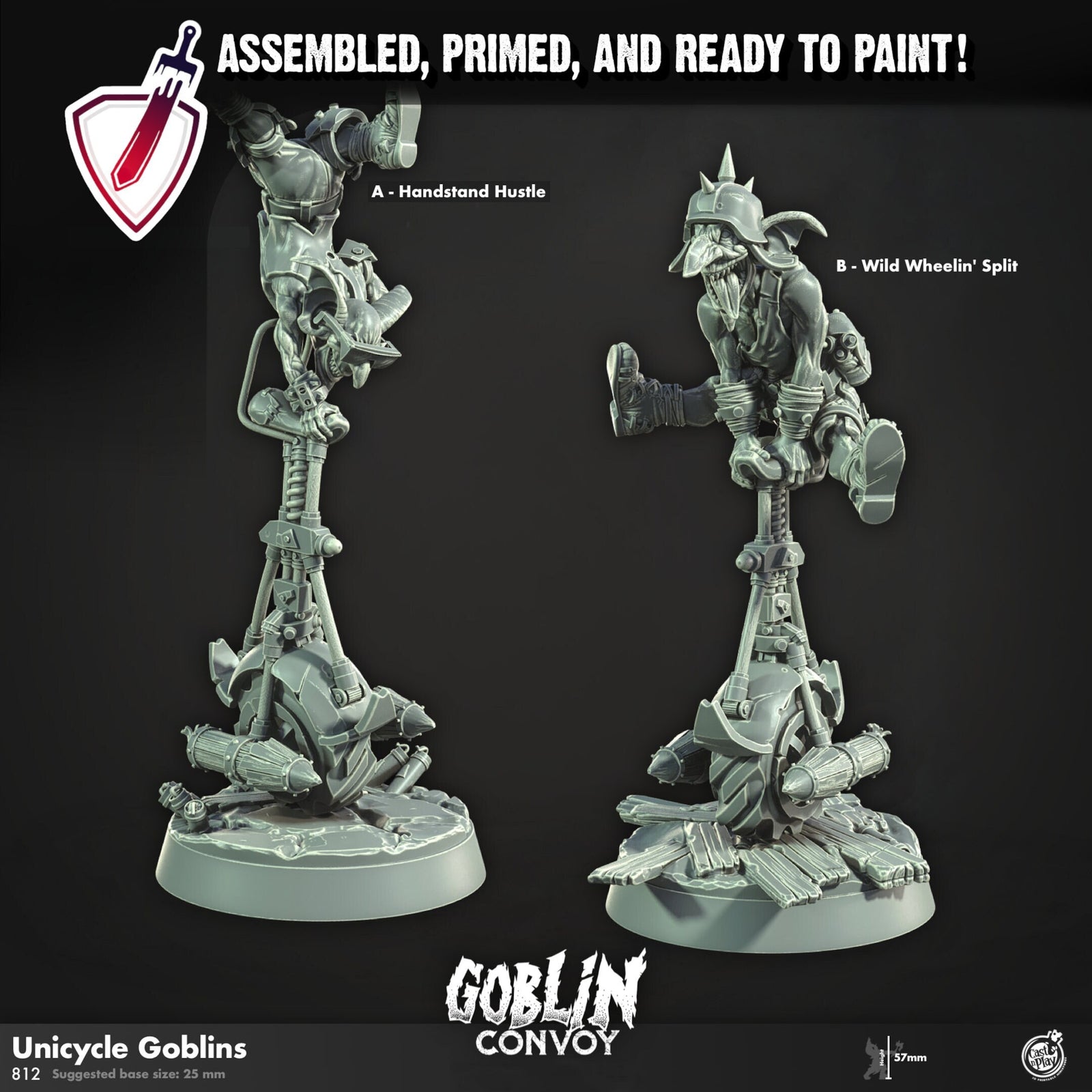 Unicycle Goblins | Miniatures by Cast n Play | Resin Mini For Tabletop Gaming, D&D, Pathfinder, and Painting | Assembled and Primed - Brush and Battle