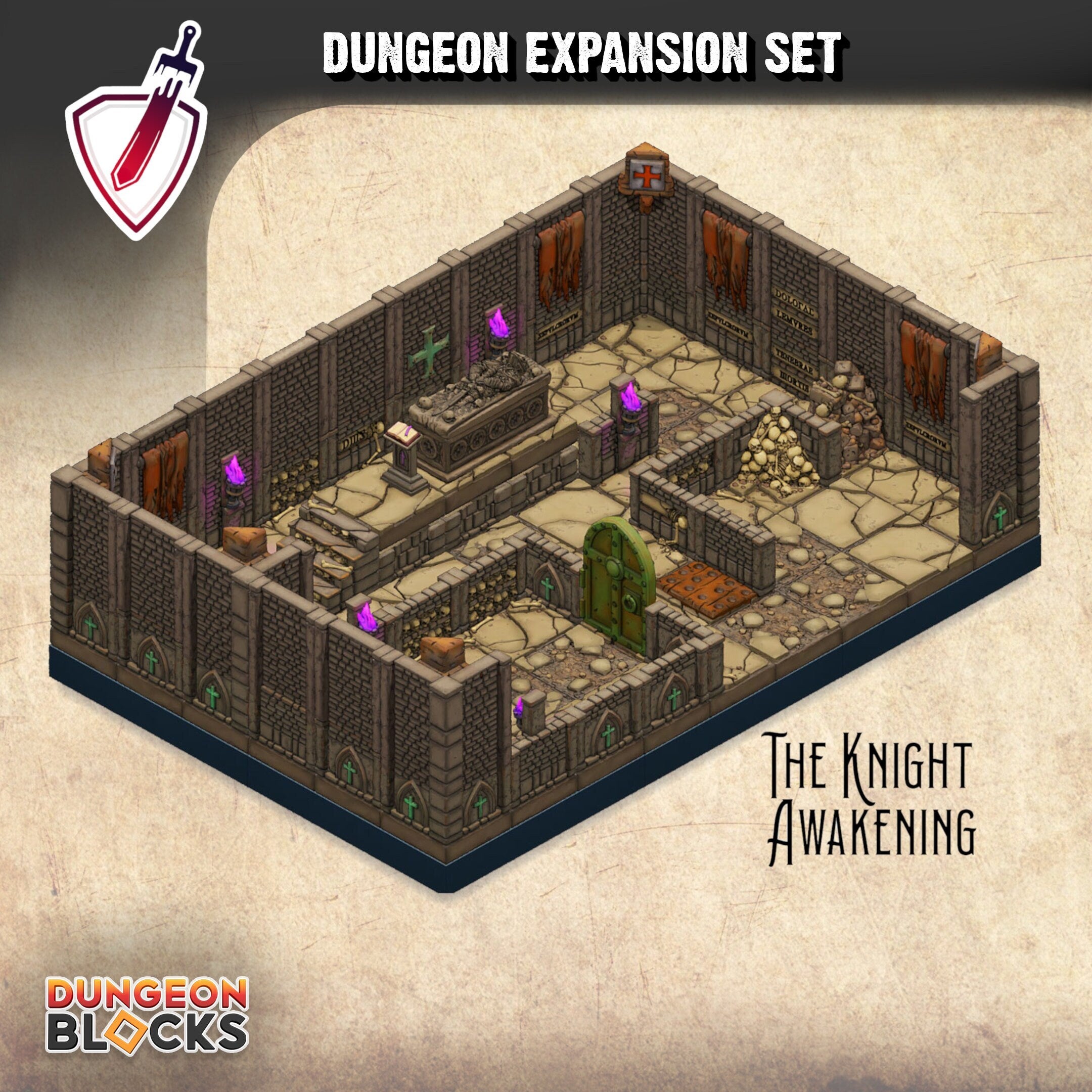 Dungeon Expansion Set - The Knight Awakening | Easy to Expand Dungeon Blocks! | FDM or Resin | Great for D&D, Pathfinder, any Tabletop RPG! - Brush and Battle
