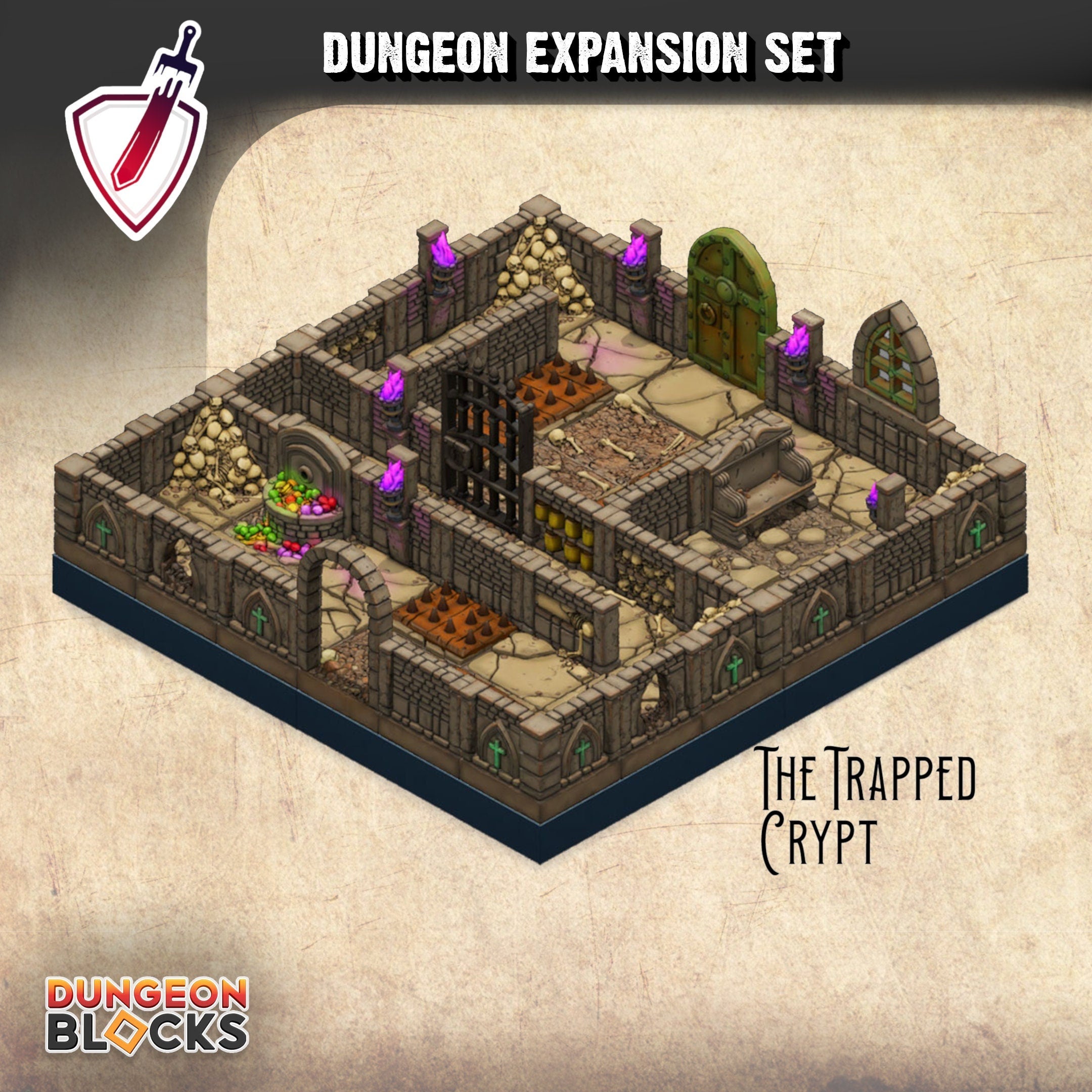 Dungeon Expansion Set - The Trapped Crypt | Easy to Expand Dungeon Blocks! | FDM or Resin | Great for D&D, Pathfinder, or any Tabletop RPG! - Brush and Battle
