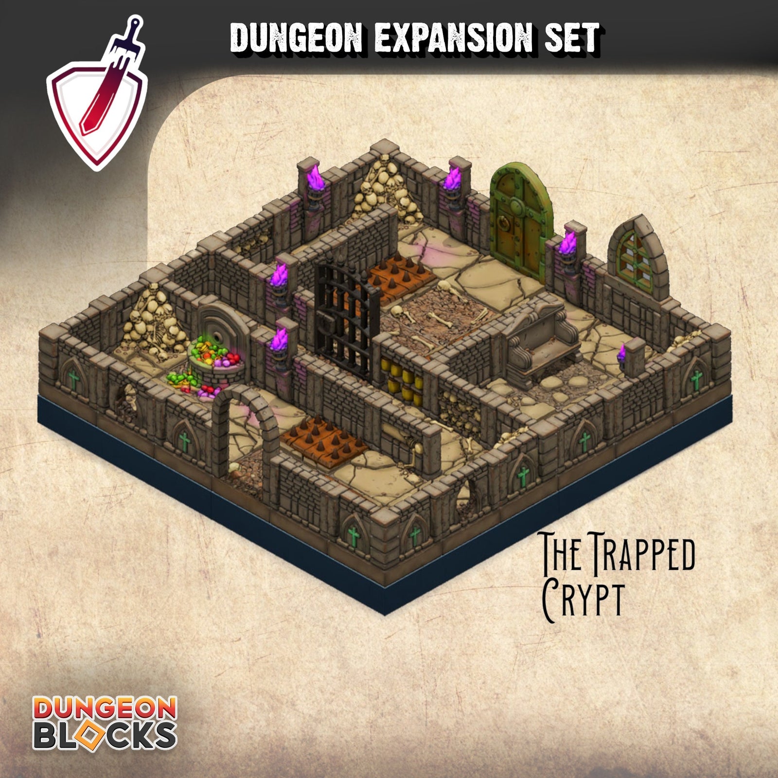Dungeon Expansion Set - The Trapped Crypt | Easy to Expand Dungeon Blocks! | FDM or Resin | Great for D&D, Pathfinder, or any Tabletop RPG! - Brush and Battle