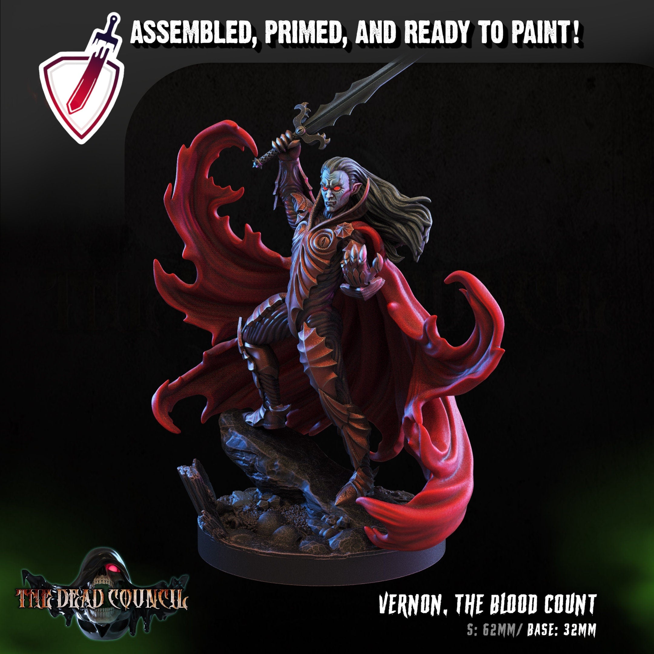 Vernon, the Blood Count | Miniature by Crippled God Foundry | Resin Mini For Tabletop Gaming, D&D, Pathfinder, Painting | Assembled + Primed - Brush and Battle