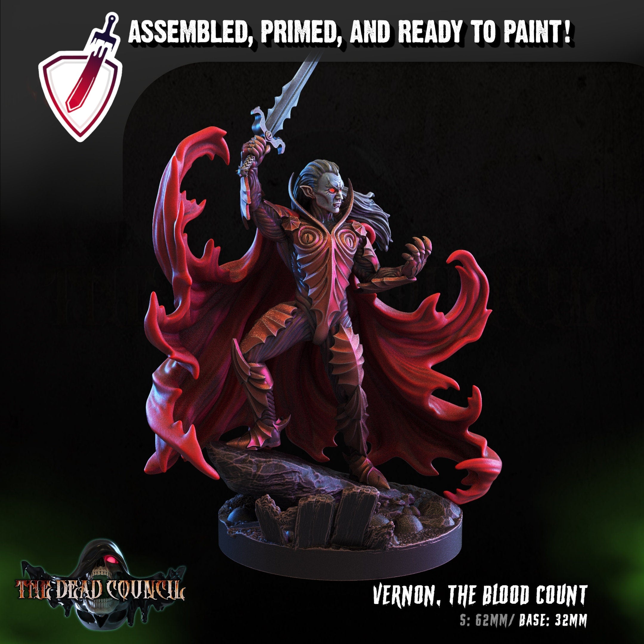 Vernon, the Blood Count | Miniature by Crippled God Foundry | Resin Mini For Tabletop Gaming, D&D, Pathfinder, Painting | Assembled + Primed - Brush and Battle