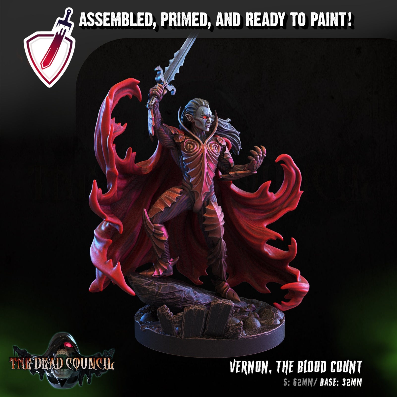 Vernon, the Blood Count | Miniature by Crippled God Foundry | Resin Mini For Tabletop Gaming, D&D, Pathfinder, Painting | Assembled + Primed - Brush and Battle