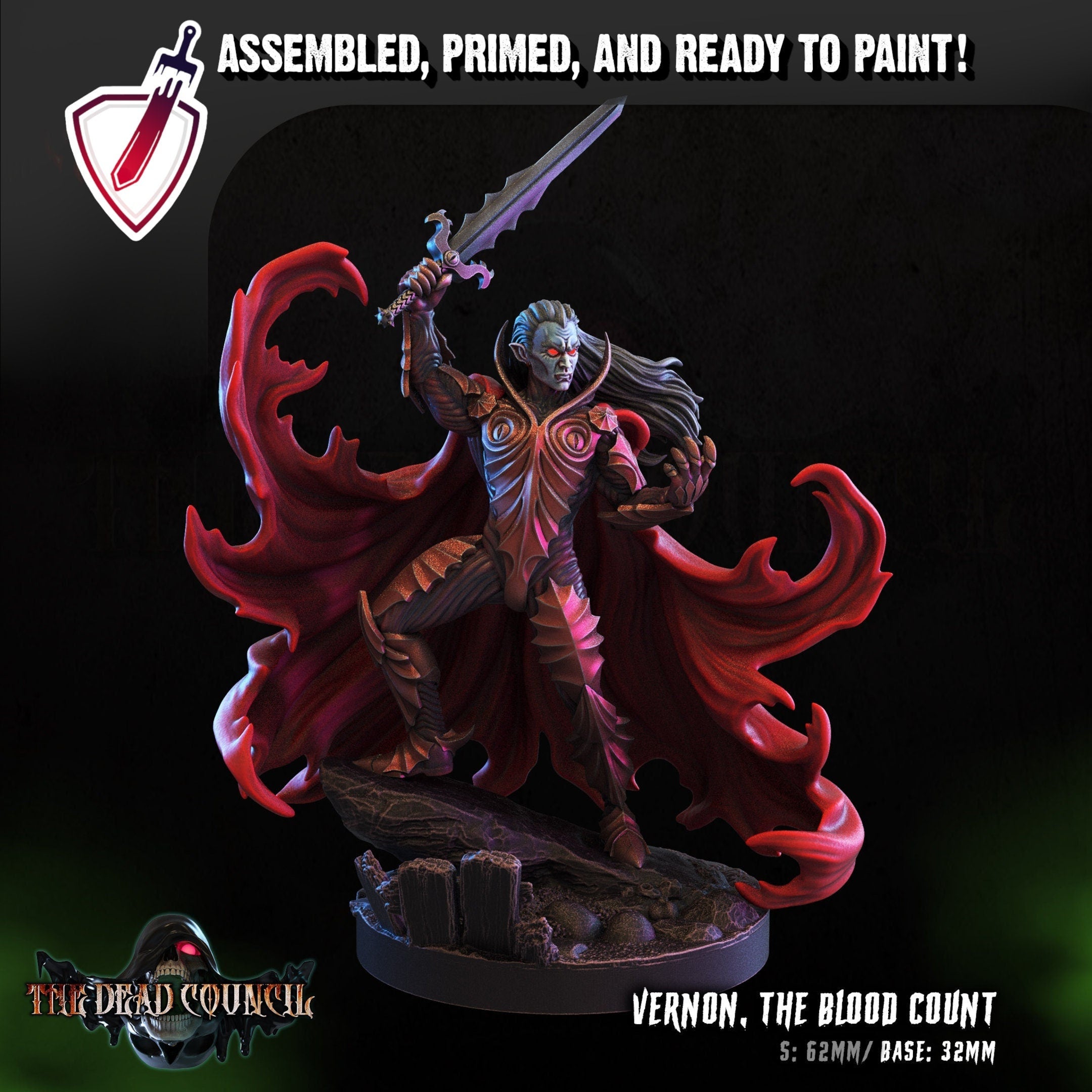 Vernon, the Blood Count | Miniature by Crippled God Foundry | Resin Mini For Tabletop Gaming, D&D, Pathfinder, Painting | Assembled + Primed - Brush and Battle