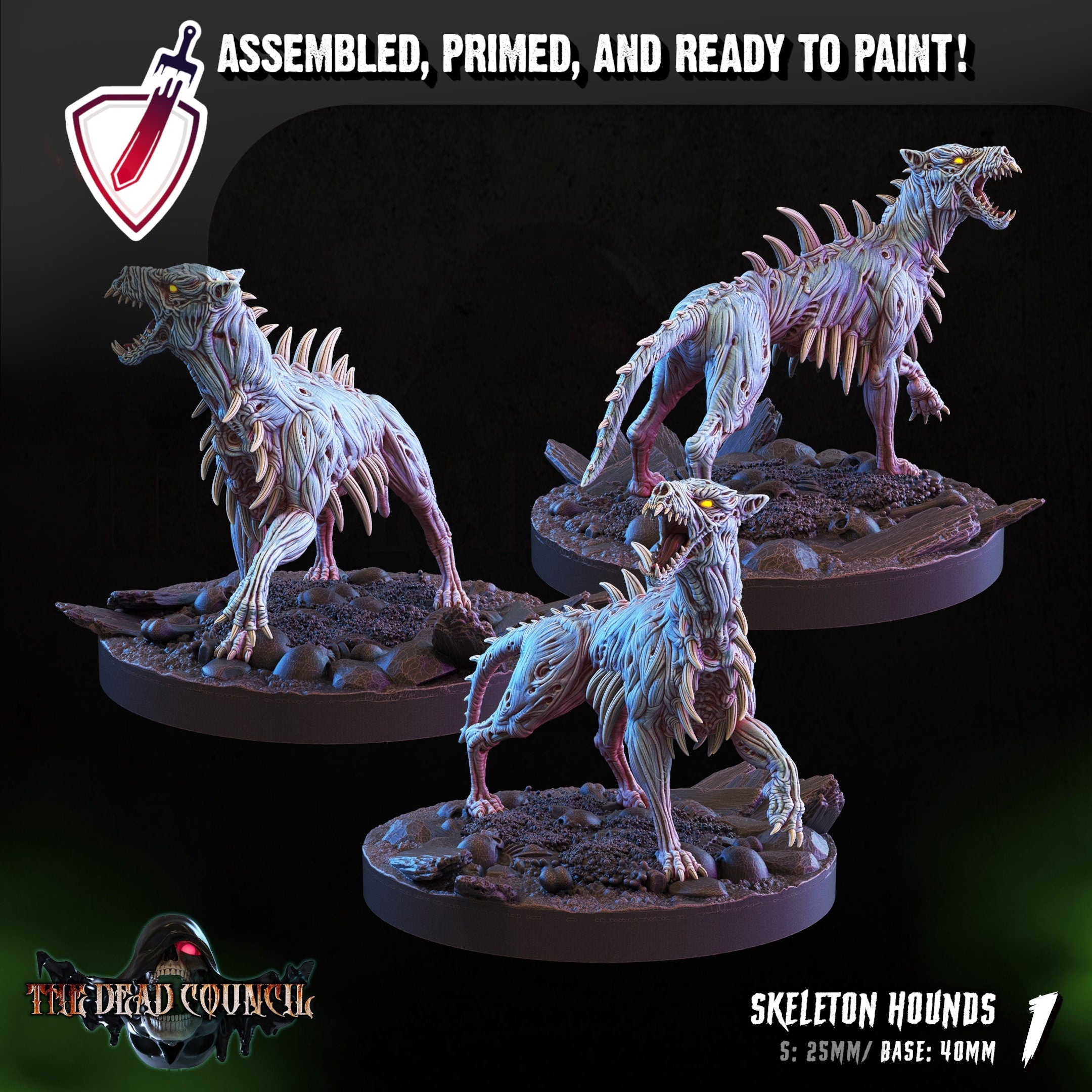 Skeletal Hounds | Miniatures by Crippled God Foundry | Resin Mini for Tabletop Gaming, D&D, Pathfinder, and Painting | Assembled and Primed - Brush and Battle