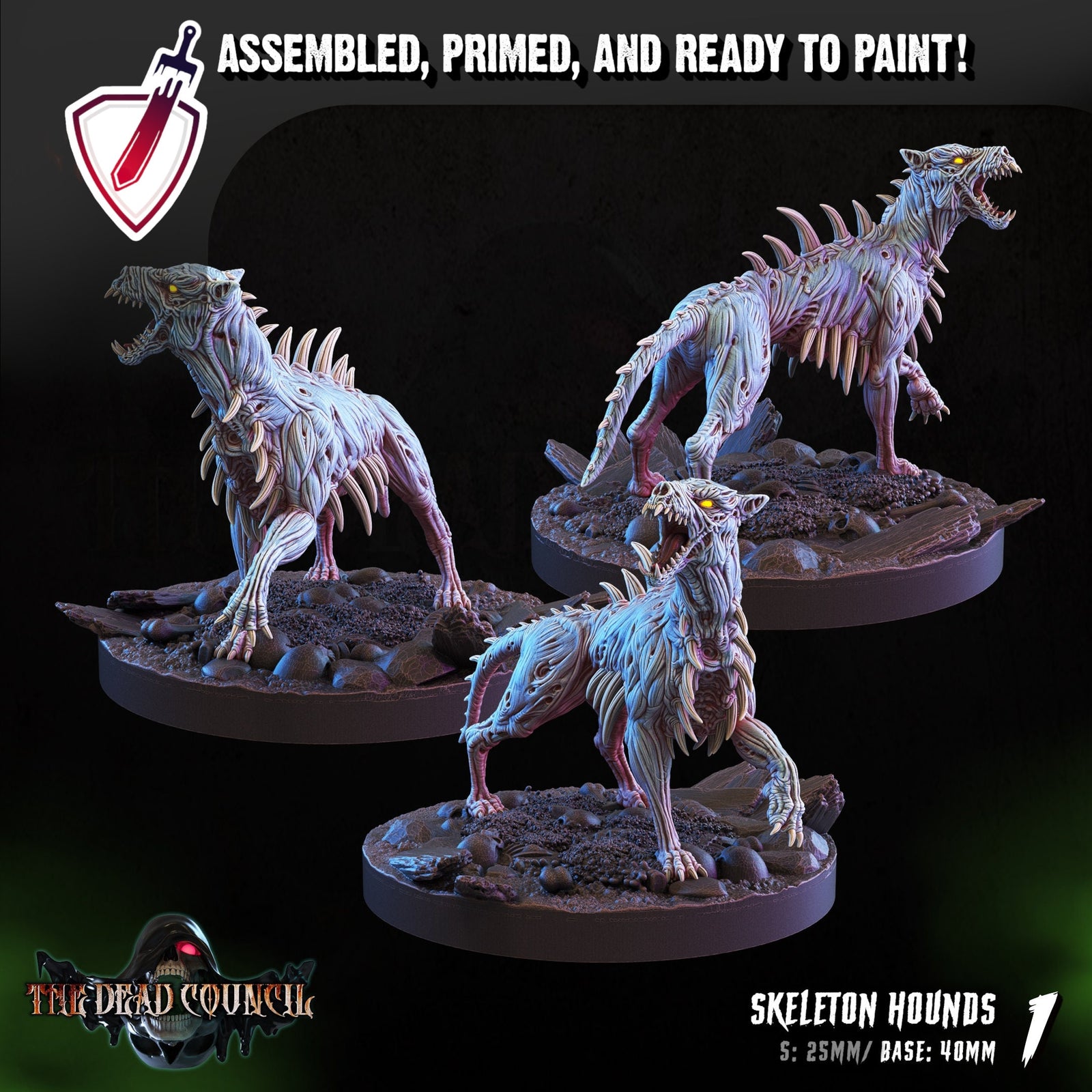 Skeletal Hounds | Miniatures by Crippled God Foundry | Resin Mini for Tabletop Gaming, D&D, Pathfinder, and Painting | Assembled and Primed - Brush and Battle