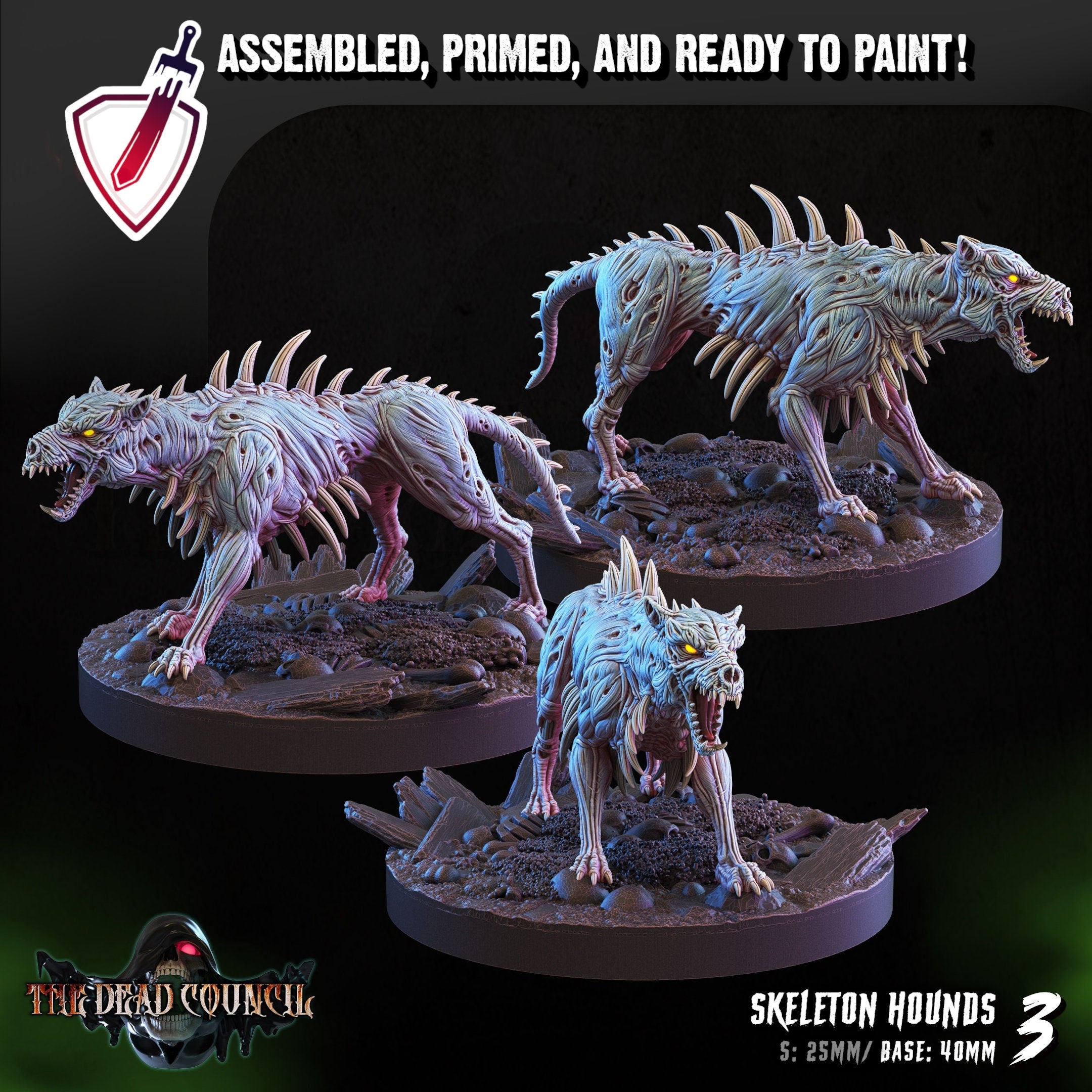 Skeletal Hounds | Miniatures by Crippled God Foundry | Resin Mini for Tabletop Gaming, D&D, Pathfinder, and Painting | Assembled and Primed - Brush and Battle
