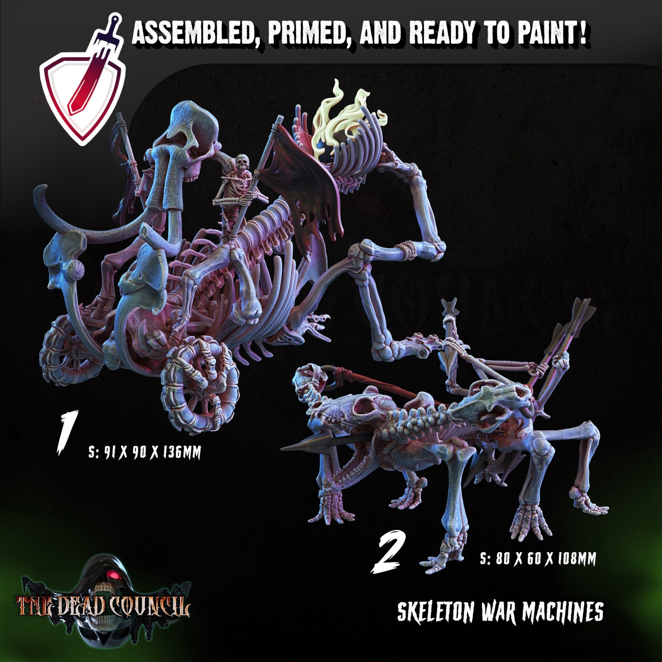 Skeleton War Machines | Miniatures by Crippled God Foundry | Resin Mini for Tabletop Gaming, D&D, Pathfinder, Painting | Assembled + Primed - Brush and Battle