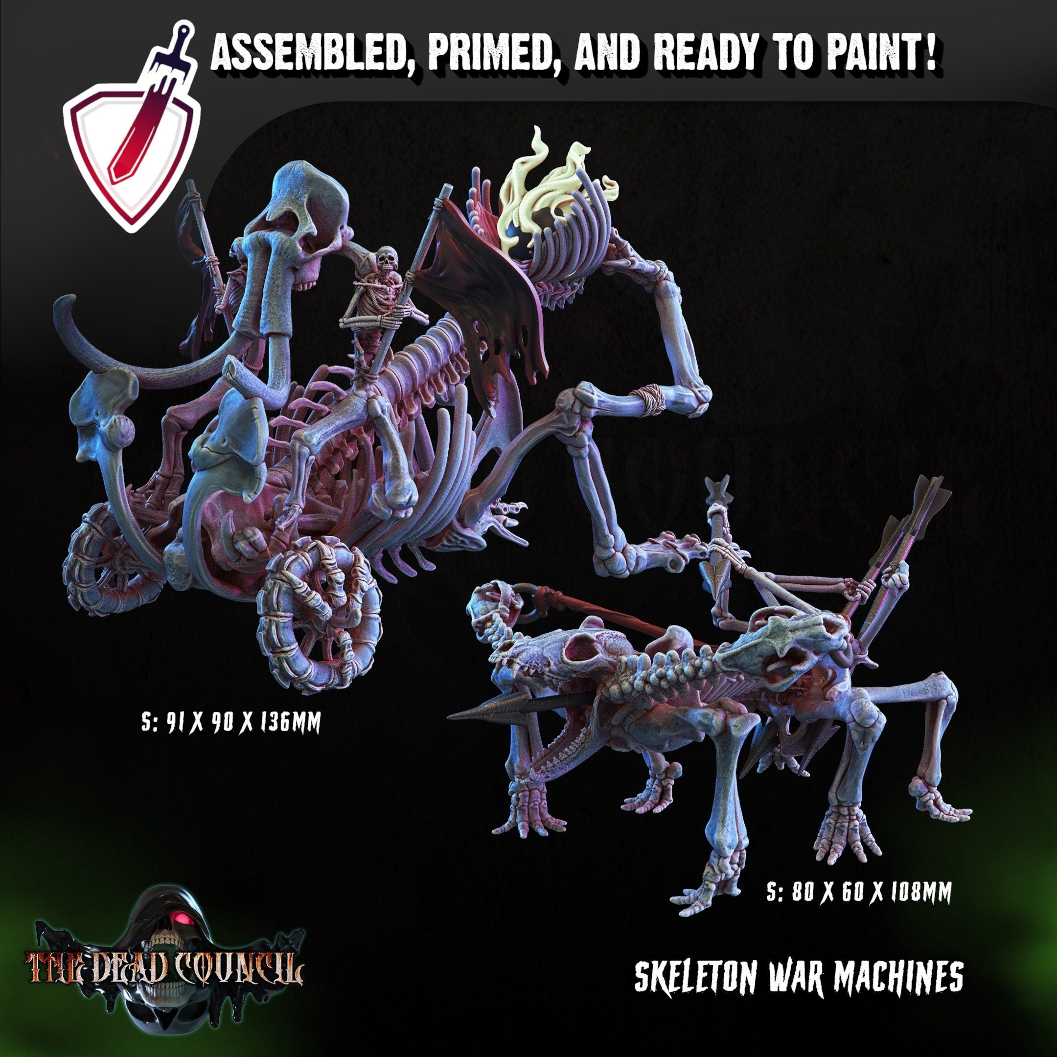 Skeleton War Machines | Miniatures by Crippled God Foundry | Resin Mini for Tabletop Gaming, D&D, Pathfinder, Painting | Assembled + Primed - Brush and Battle