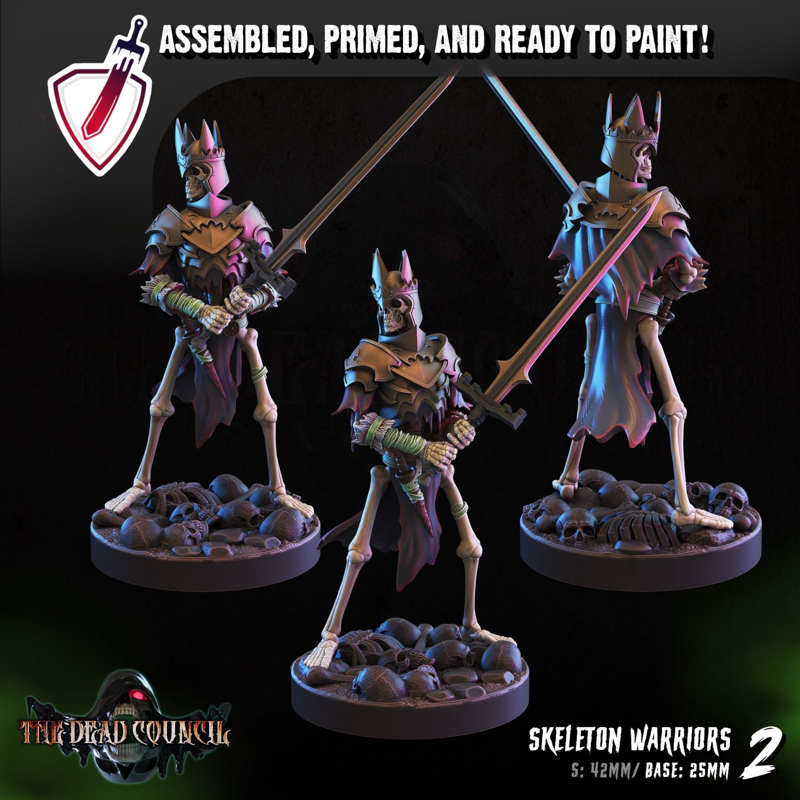Skeleton Warriors | Miniatures by Crippled God Foundry | Resin Mini for Tabletop Gaming, D&D, Pathfinder, Painting | Assembled and Primed - Brush and Battle