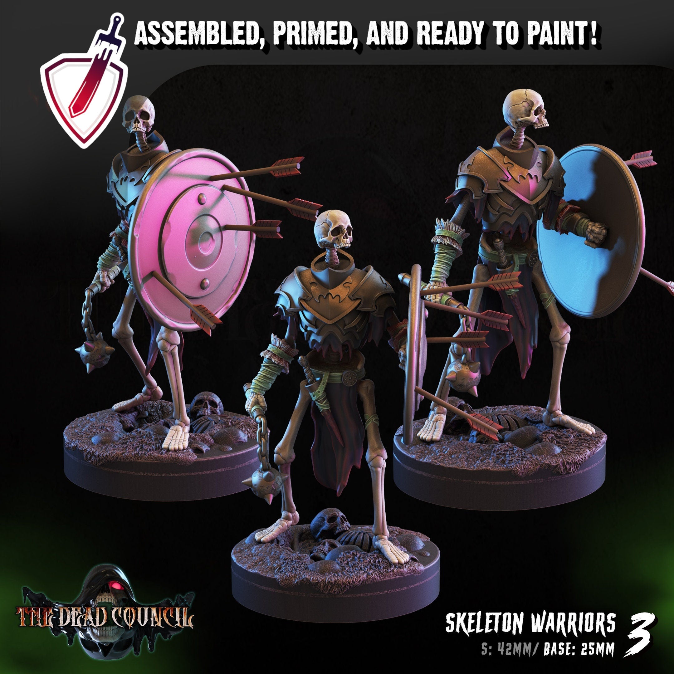 Skeleton Warriors | Miniatures by Crippled God Foundry | Resin Mini for Tabletop Gaming, D&D, Pathfinder, Painting | Assembled and Primed - Brush and Battle