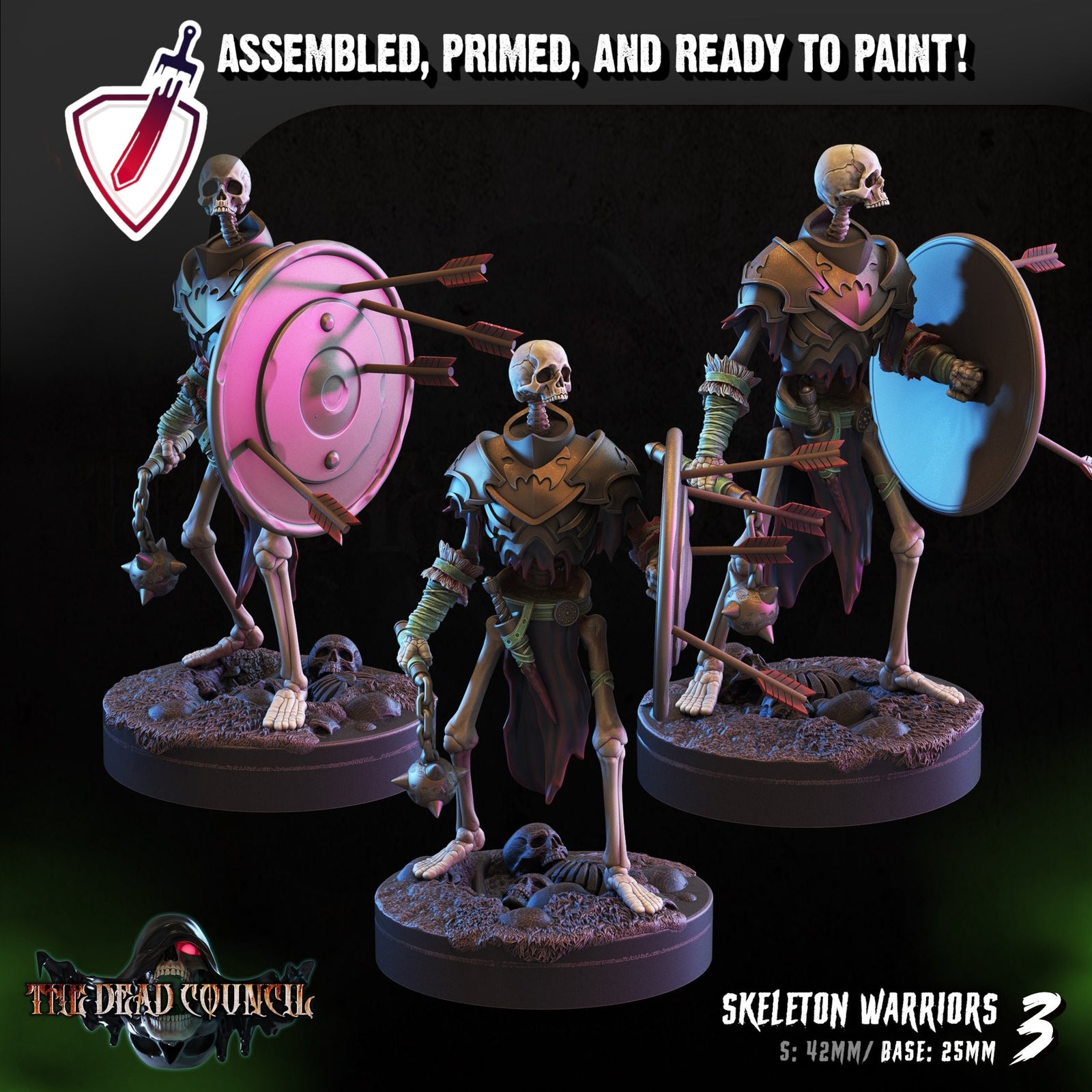 Skeleton Warriors | Miniatures by Crippled God Foundry | Resin Mini for Tabletop Gaming, D&D, Pathfinder, Painting | Assembled and Primed - Brush and Battle