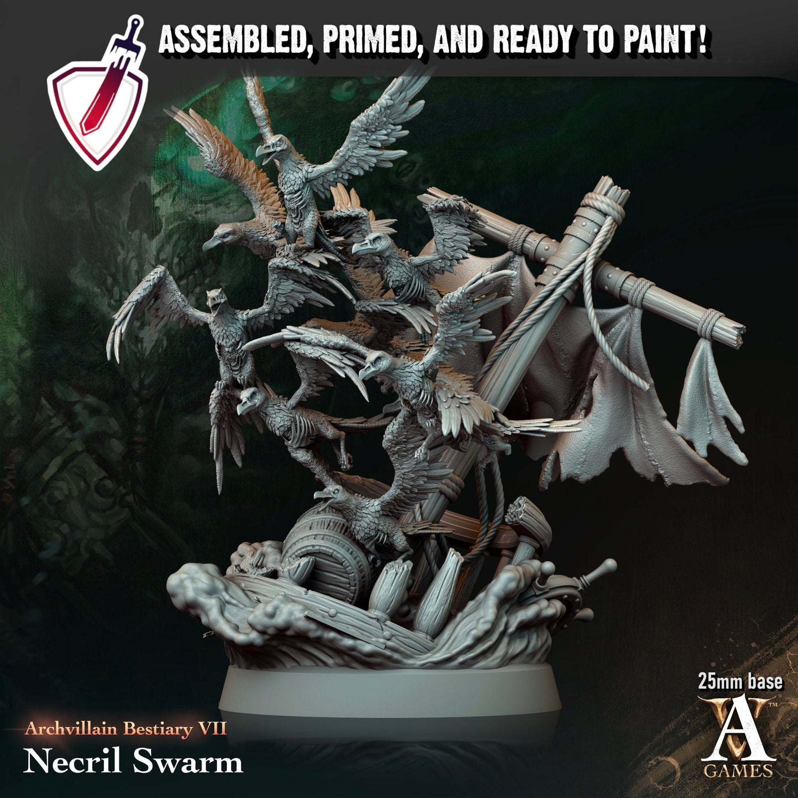 Necril Swarm | Miniature by Archvillain Games | Resin Mini For Tabletop Gaming, D&D, Pathfinder, Painting | Assembled and Primed - Brush and Battle