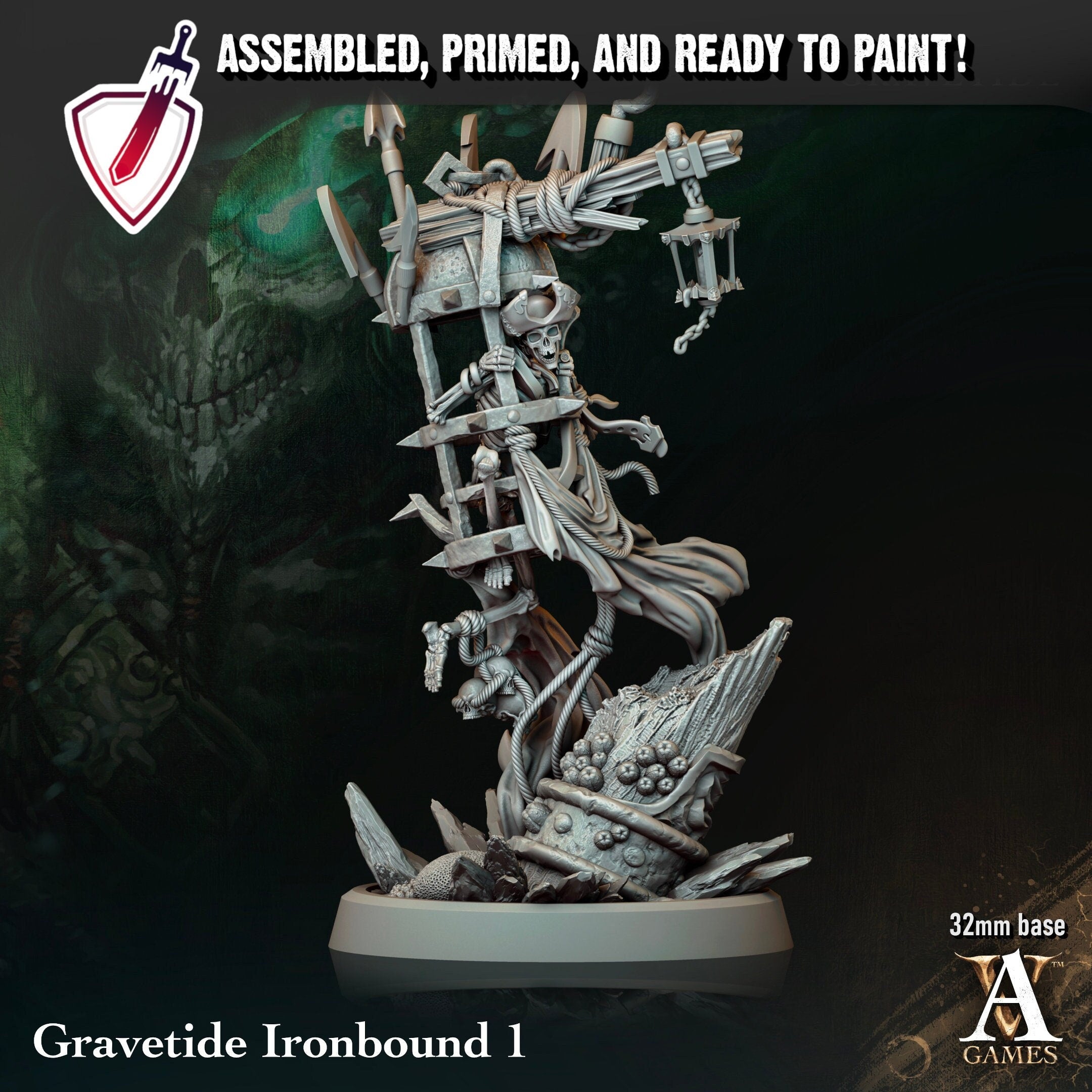 Gravetide Ironbound | Miniatures by Archvillain Games | Resin Mini for Tabletop Gaming, D&D, Pathfinder, and Painting | Assembled and Primed - Brush and Battle