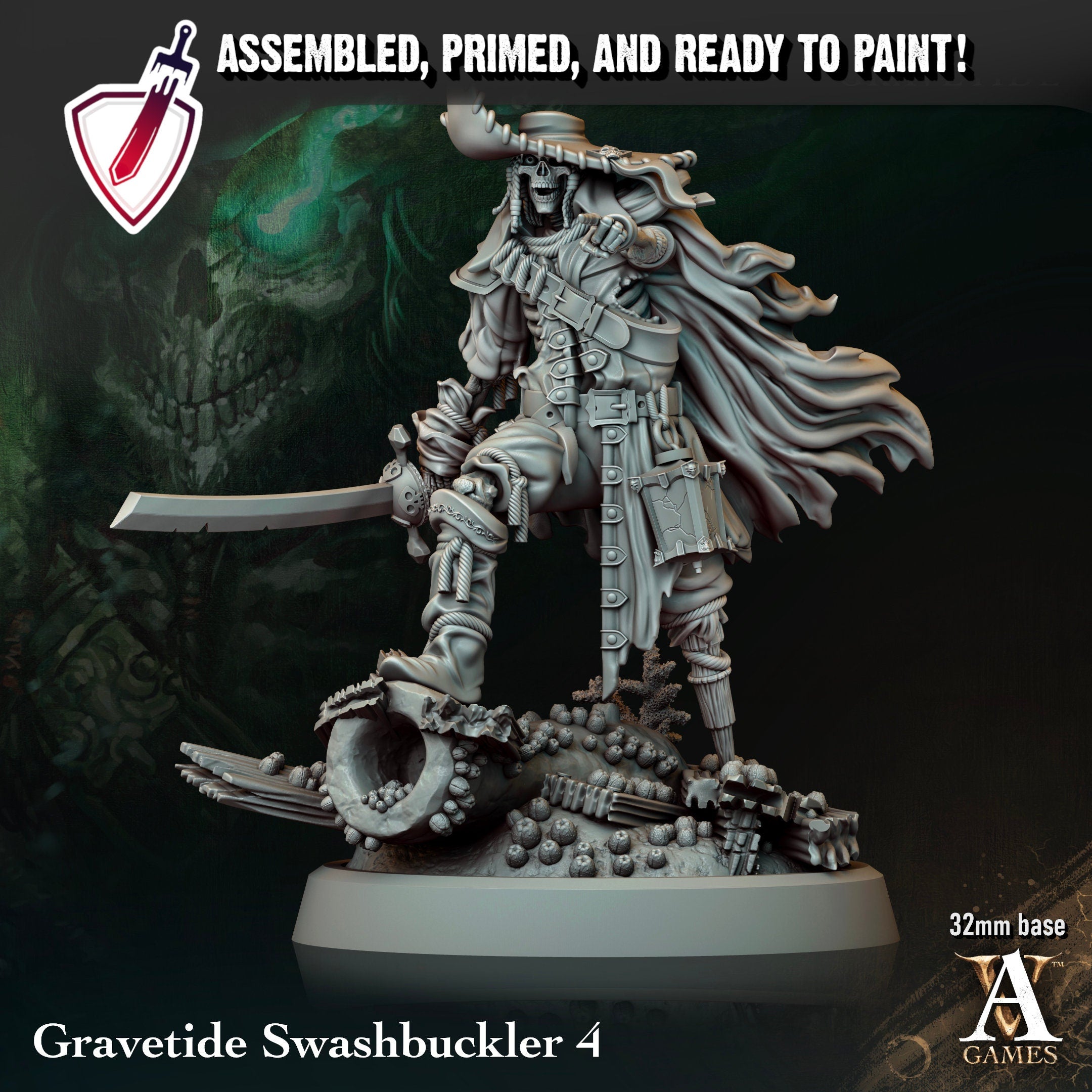 Gravetide Swashbucklers | Miniatures by Archvillain Games | Resin Mini for Tabletop Gaming, D&D, Pathfinder, Painting | Assembled and Primed - Brush and Battle