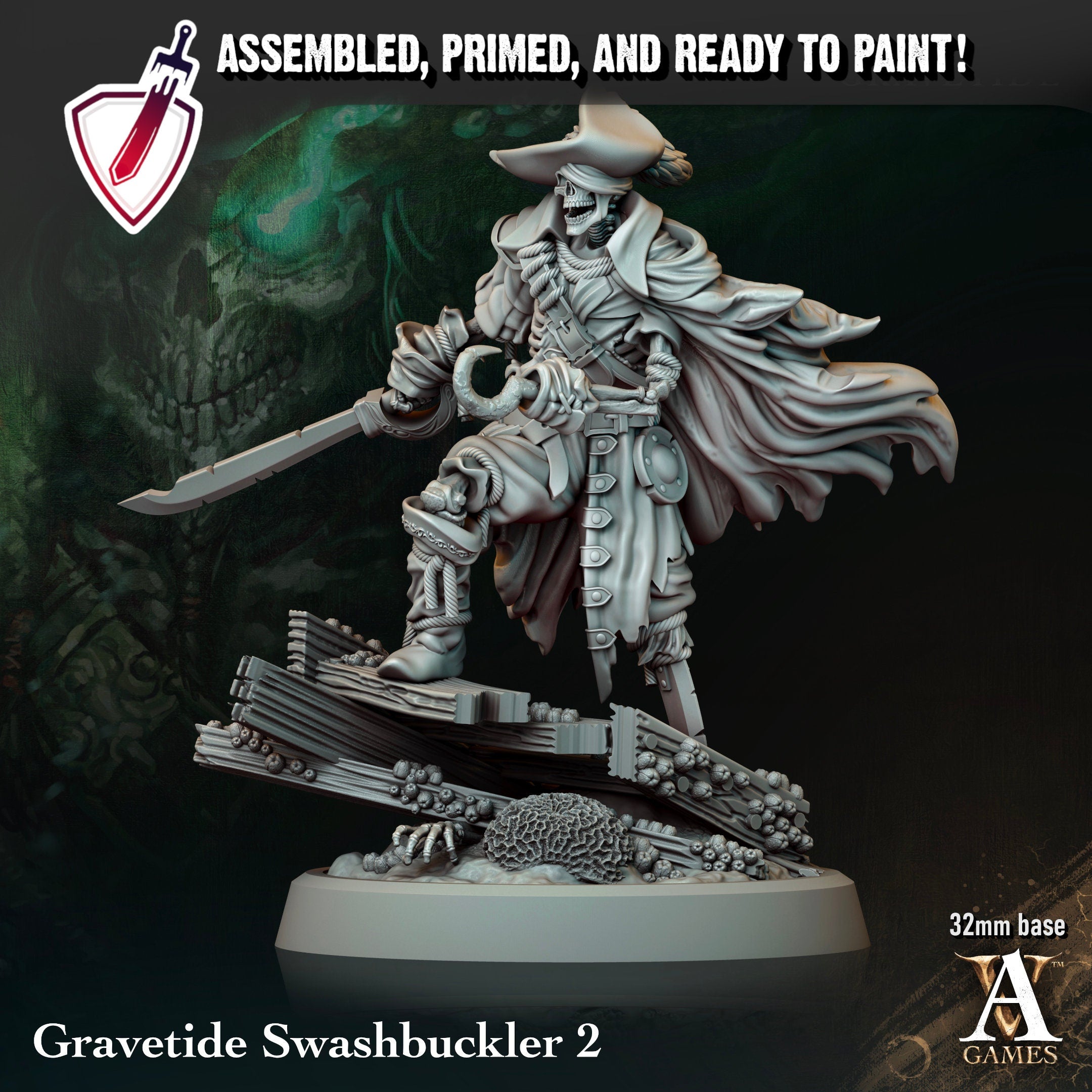 Gravetide Swashbucklers | Miniatures by Archvillain Games | Resin Mini for Tabletop Gaming, D&D, Pathfinder, Painting | Assembled and Primed - Brush and Battle