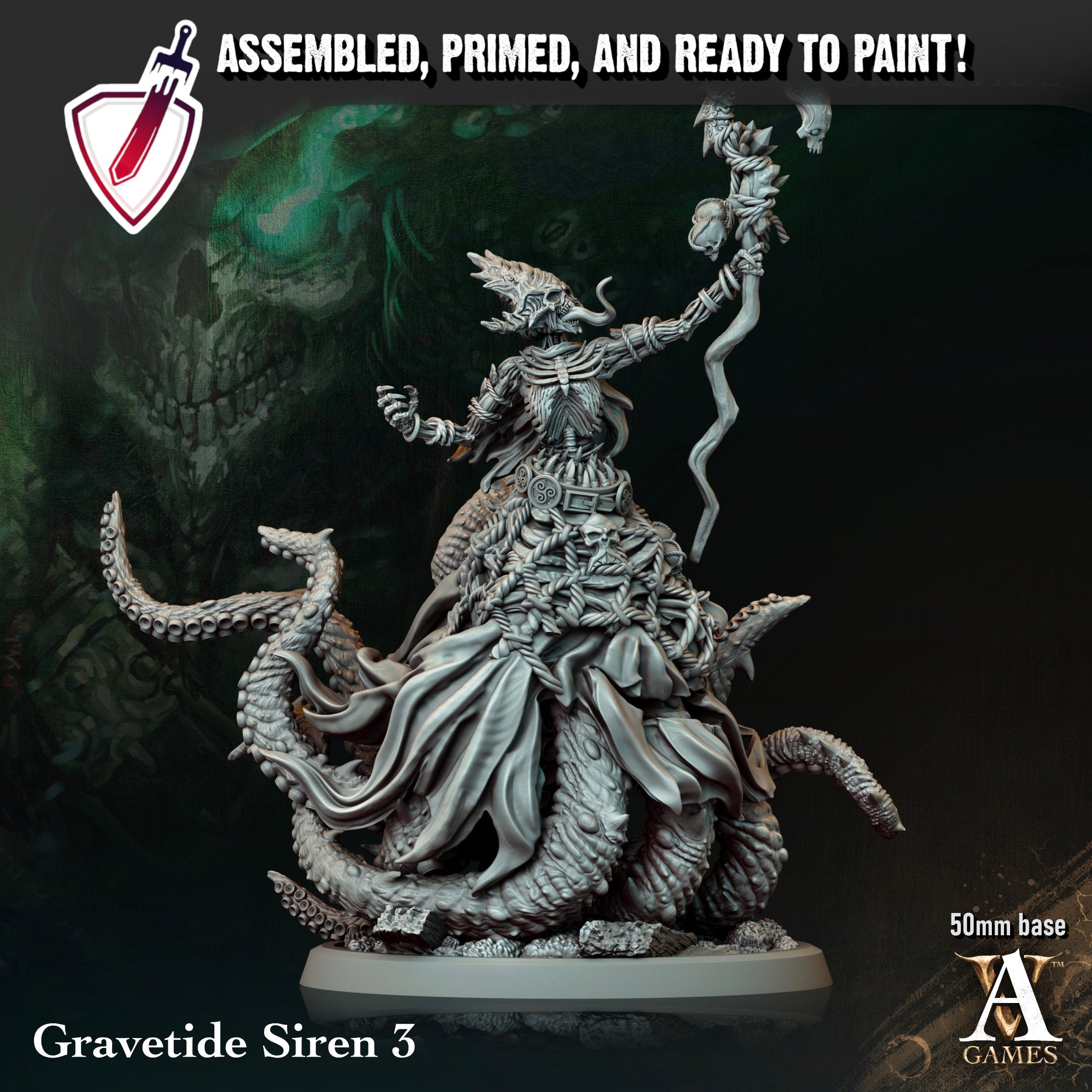Gravetide Sirens | Miniatures by Archvillain Games | Resin Mini for Tabletop Gaming, D&D, Pathfinder, Painting | Assembled and Primed - Brush and Battle