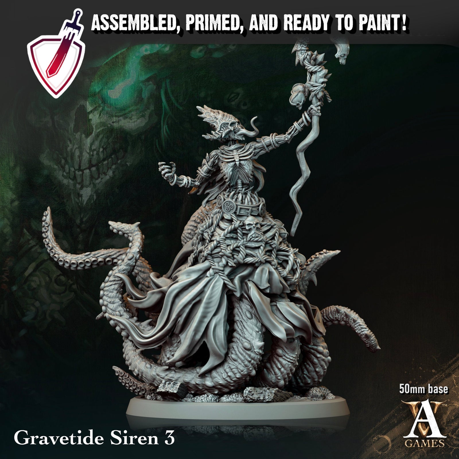 Gravetide Sirens | Miniatures by Archvillain Games | Resin Mini for Tabletop Gaming, D&D, Pathfinder, Painting | Assembled and Primed - Brush and Battle