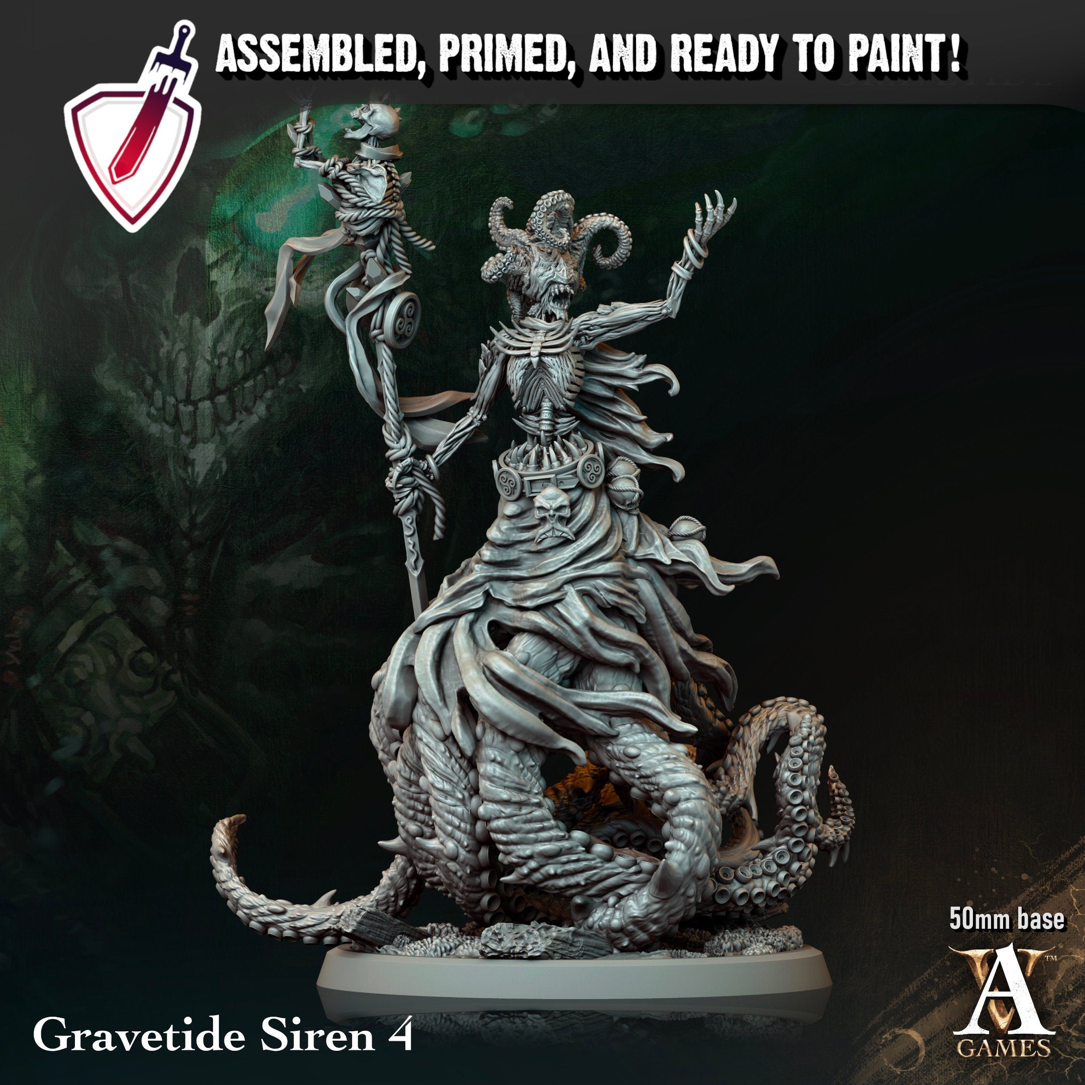 Gravetide Sirens | Miniatures by Archvillain Games | Resin Mini for Tabletop Gaming, D&D, Pathfinder, Painting | Assembled and Primed - Brush and Battle