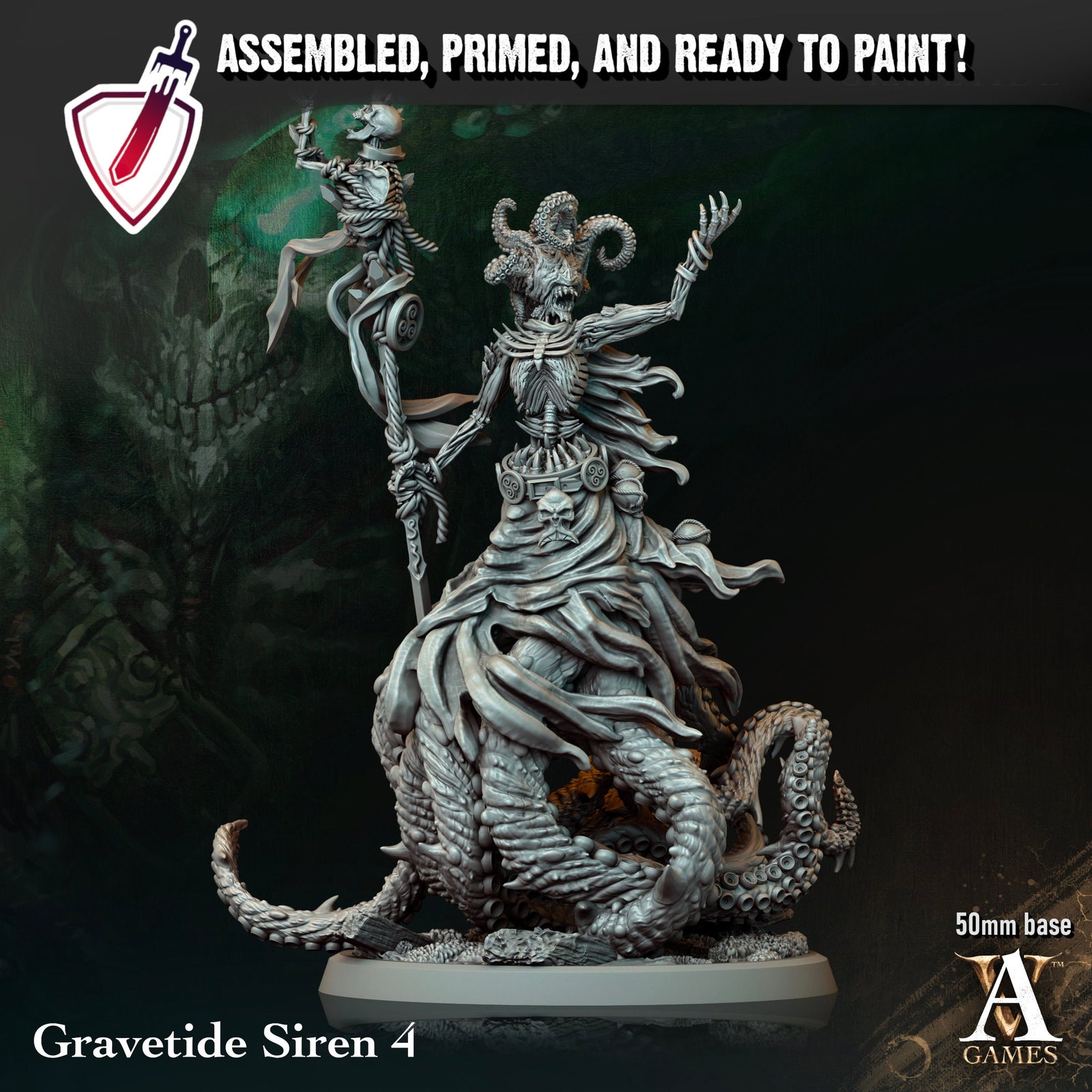 Gravetide Sirens | Miniatures by Archvillain Games | Resin Mini for Tabletop Gaming, D&D, Pathfinder, Painting | Assembled and Primed - Brush and Battle