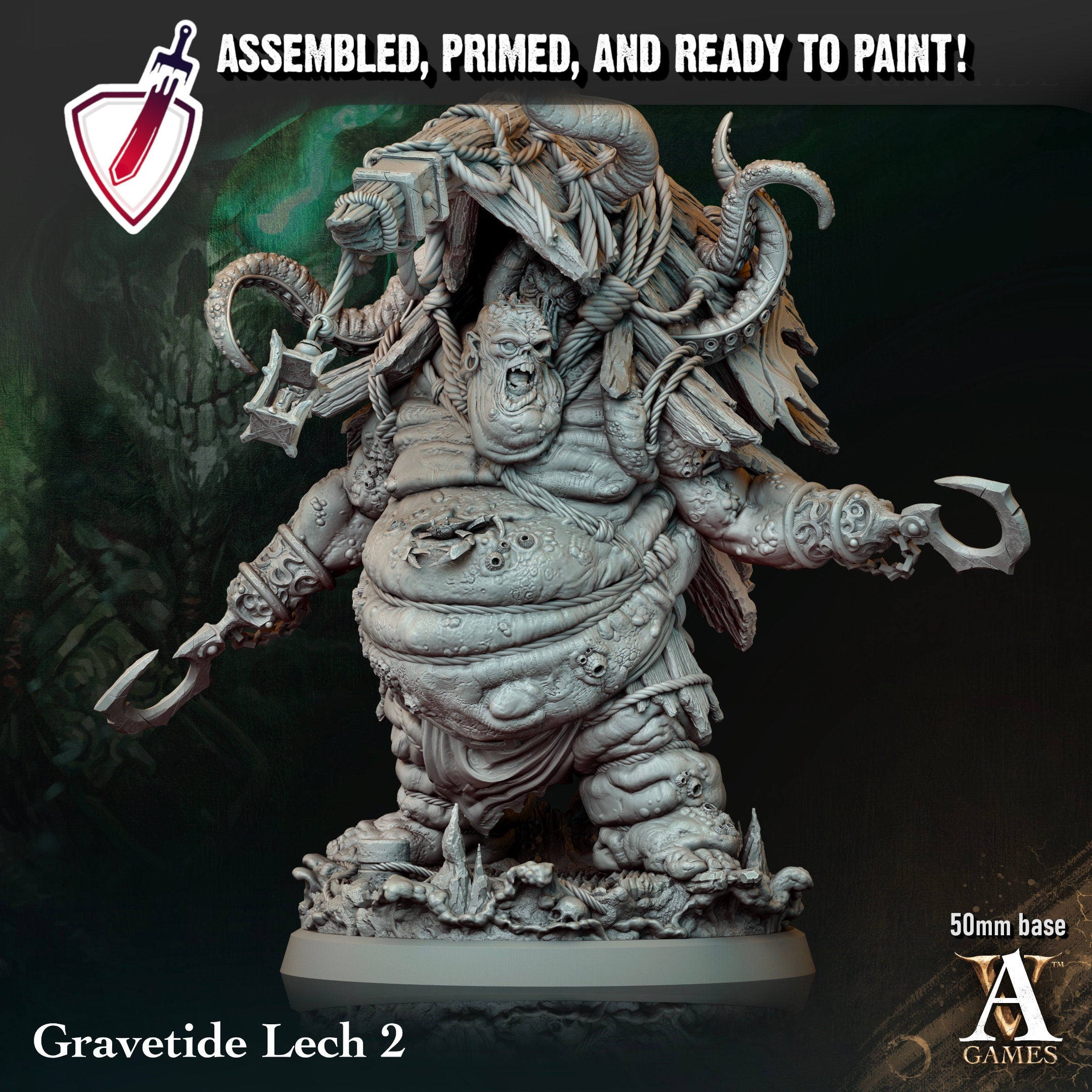 Gravetide Lech | Miniatures by Archvillain Games | Resin Mini for Tabletop Gaming, D&D, Pathfinder, Painting | Assembled and Primed - Brush and Battle