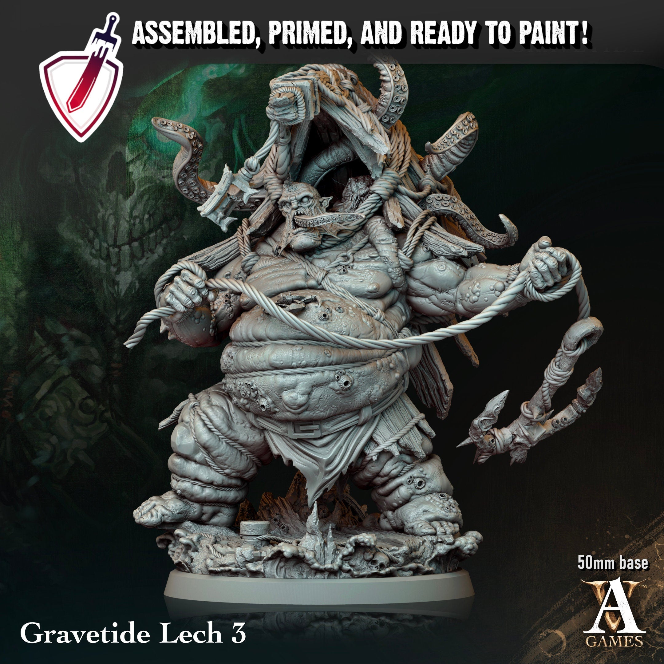 Gravetide Lech | Miniatures by Archvillain Games | Resin Mini for Tabletop Gaming, D&D, Pathfinder, Painting | Assembled and Primed - Brush and Battle