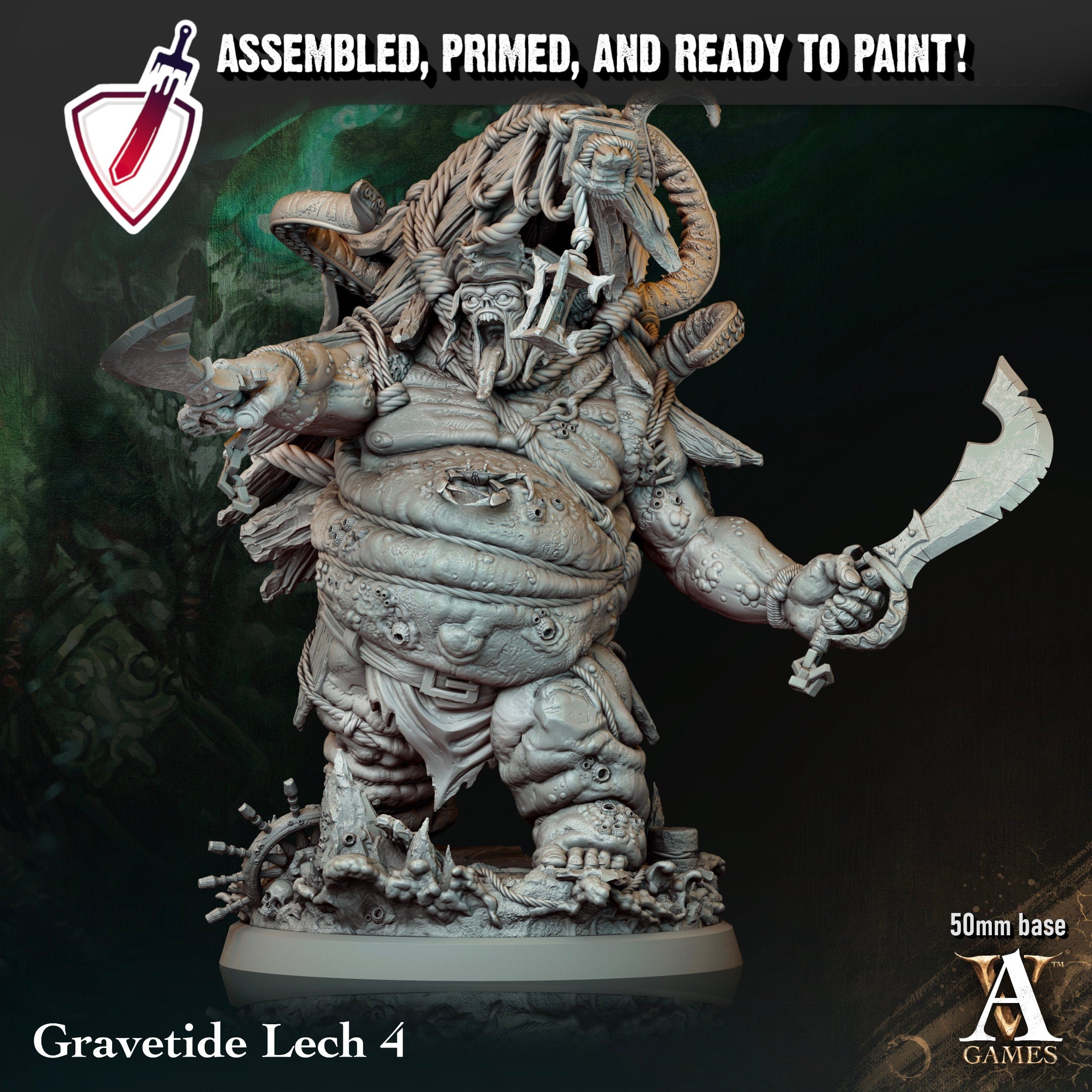 Gravetide Lech | Miniatures by Archvillain Games | Resin Mini for Tabletop Gaming, D&D, Pathfinder, Painting | Assembled and Primed - Brush and Battle