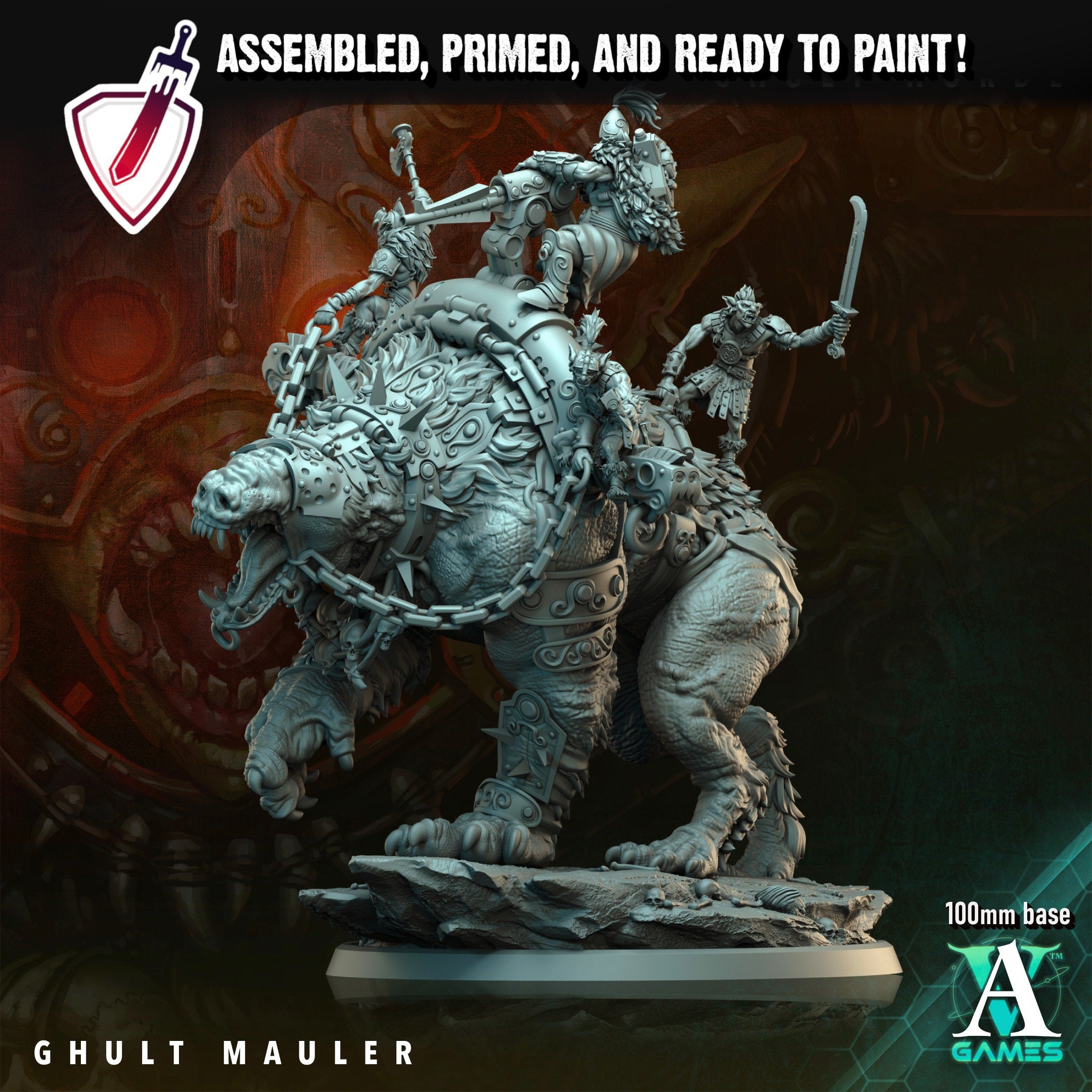 Ghult Mauler | (Massive) Miniature by Archvillain Games | Resin Mini for Tabletop Gaming, D&D, Wargaming, Painting | Assembled and Primed - Brush and Battle