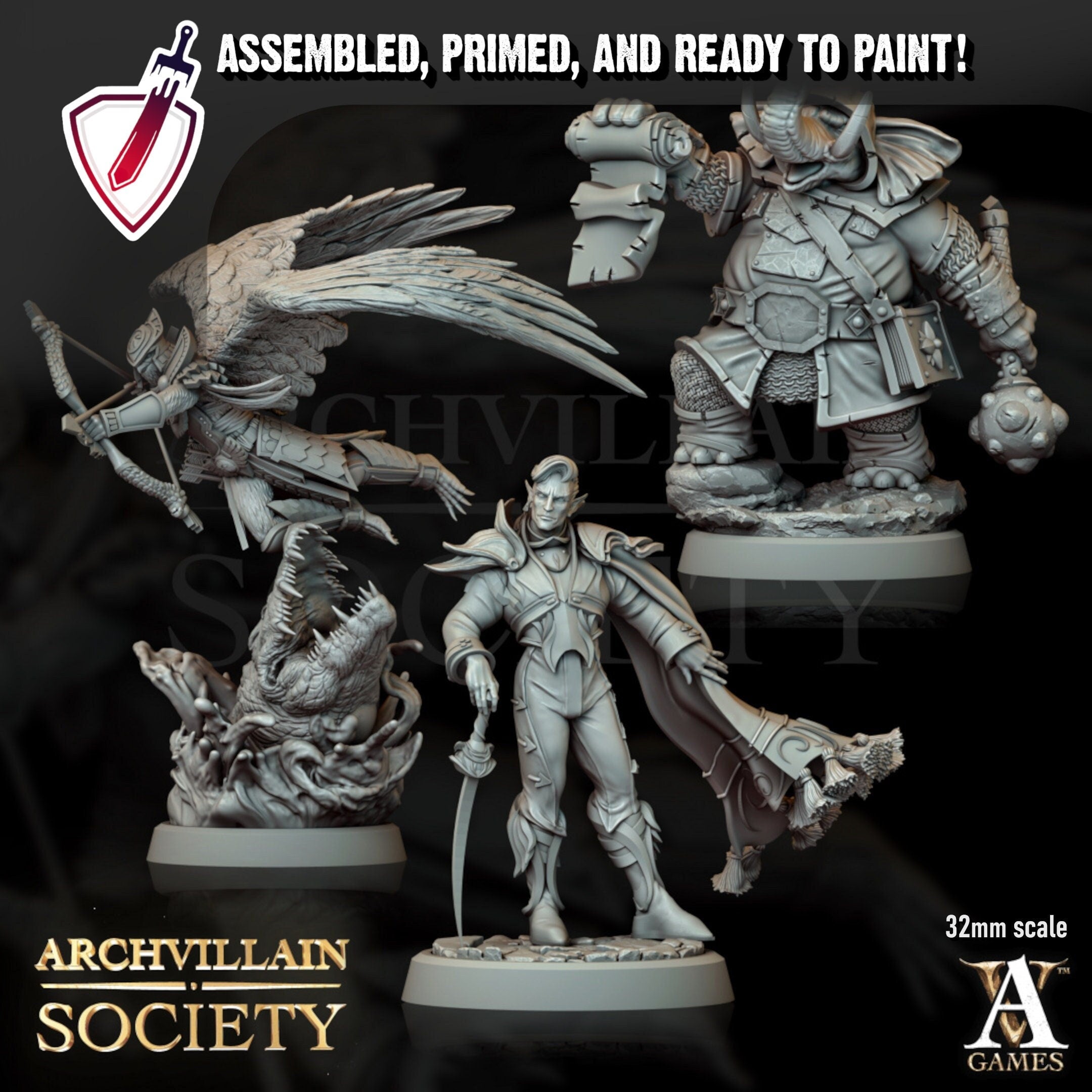 Heroes Vol. XXXII | Miniatures by Archvillain Games | Resin Mini for Tabletop Gaming, D&D, Pathfinder, and Painting | Assembled and Primed - Brush and Battle