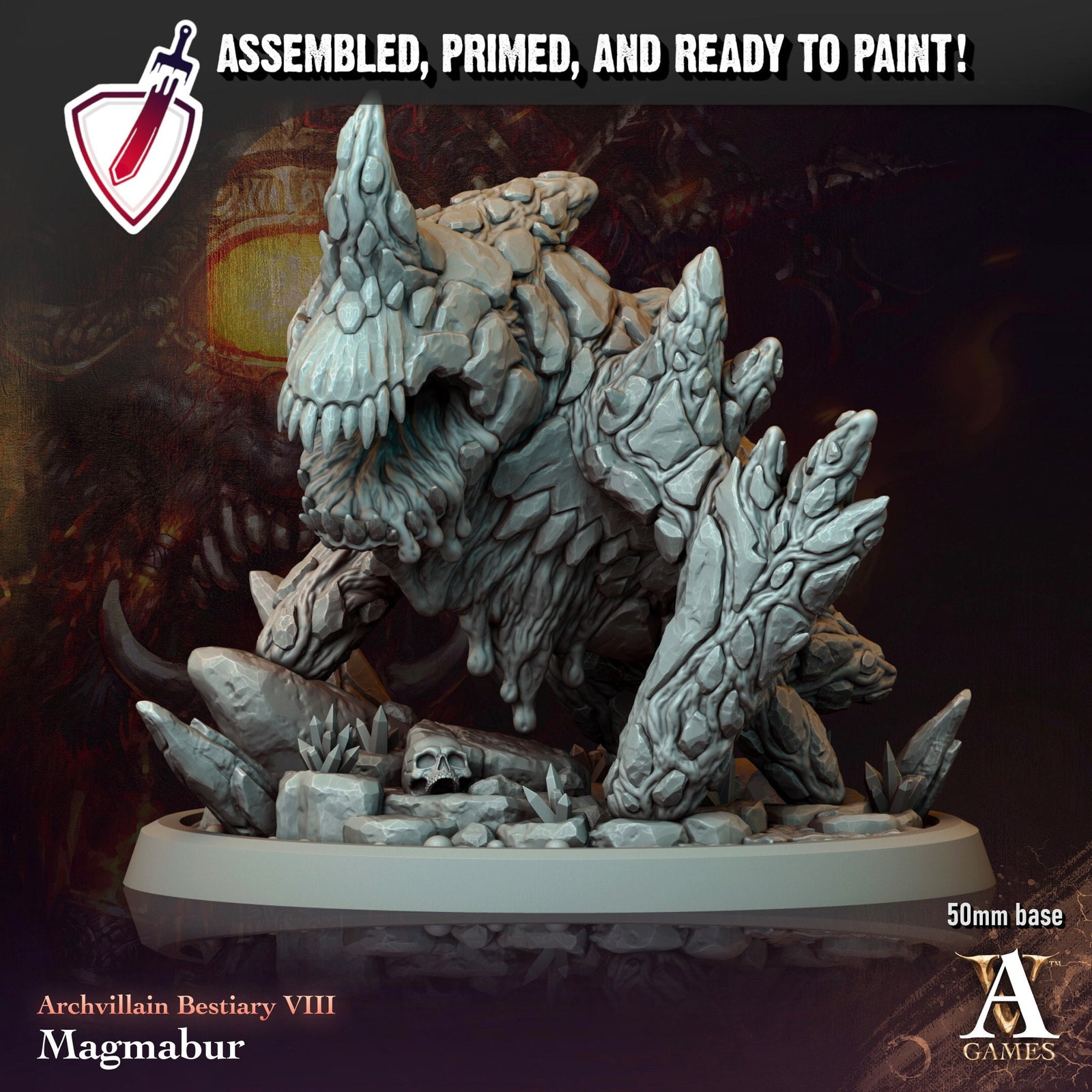Magmabur | (Large) Miniature by Archvillain Games | Resin Mini For Tabletop Gaming, D&D, Pathfinder, Painting | Assembled and Primed - Brush and Battle