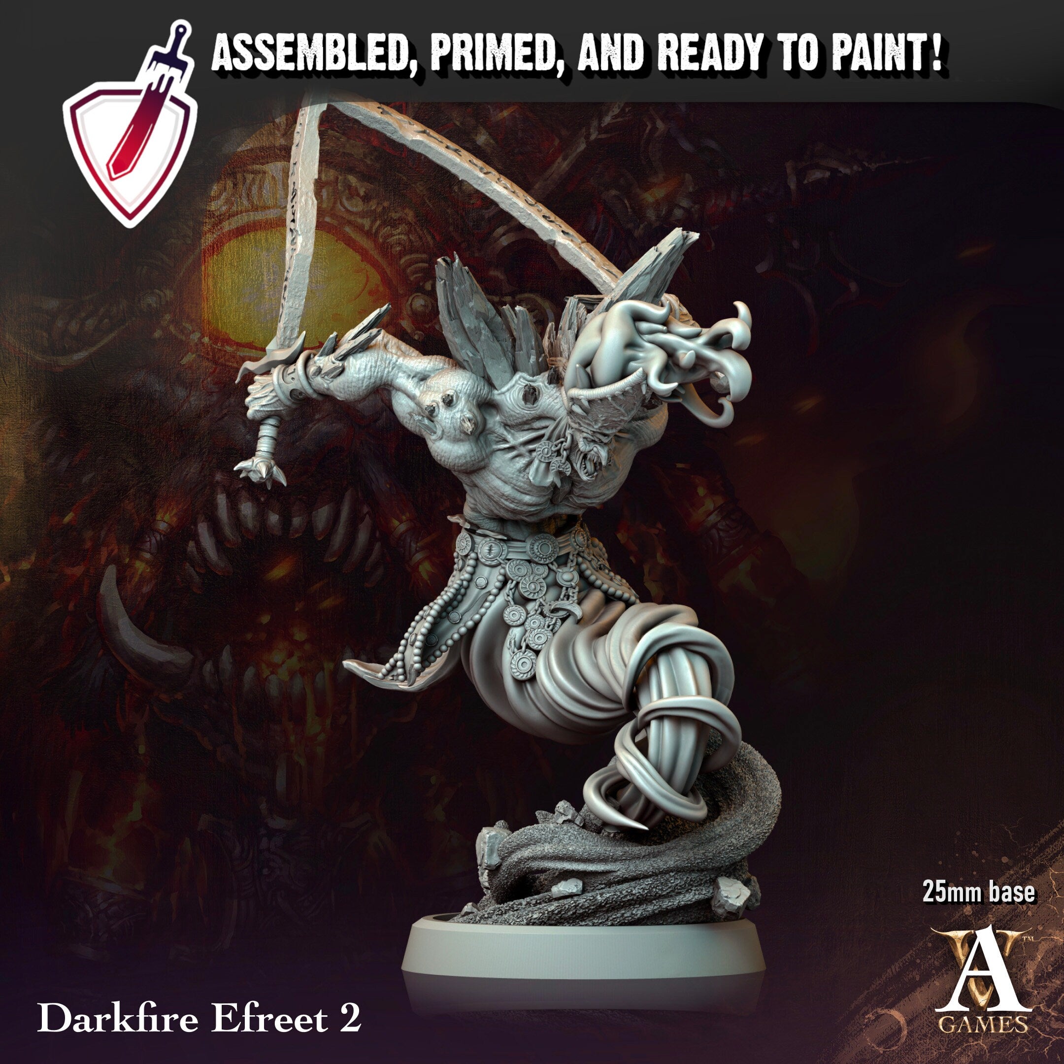 Darkfire Efreet | Miniatures by Archvillain Games | Resin Mini for Tabletop Gaming, D&D, Pathfinder, and Painting | Assembled and Primed - Brush and Battle