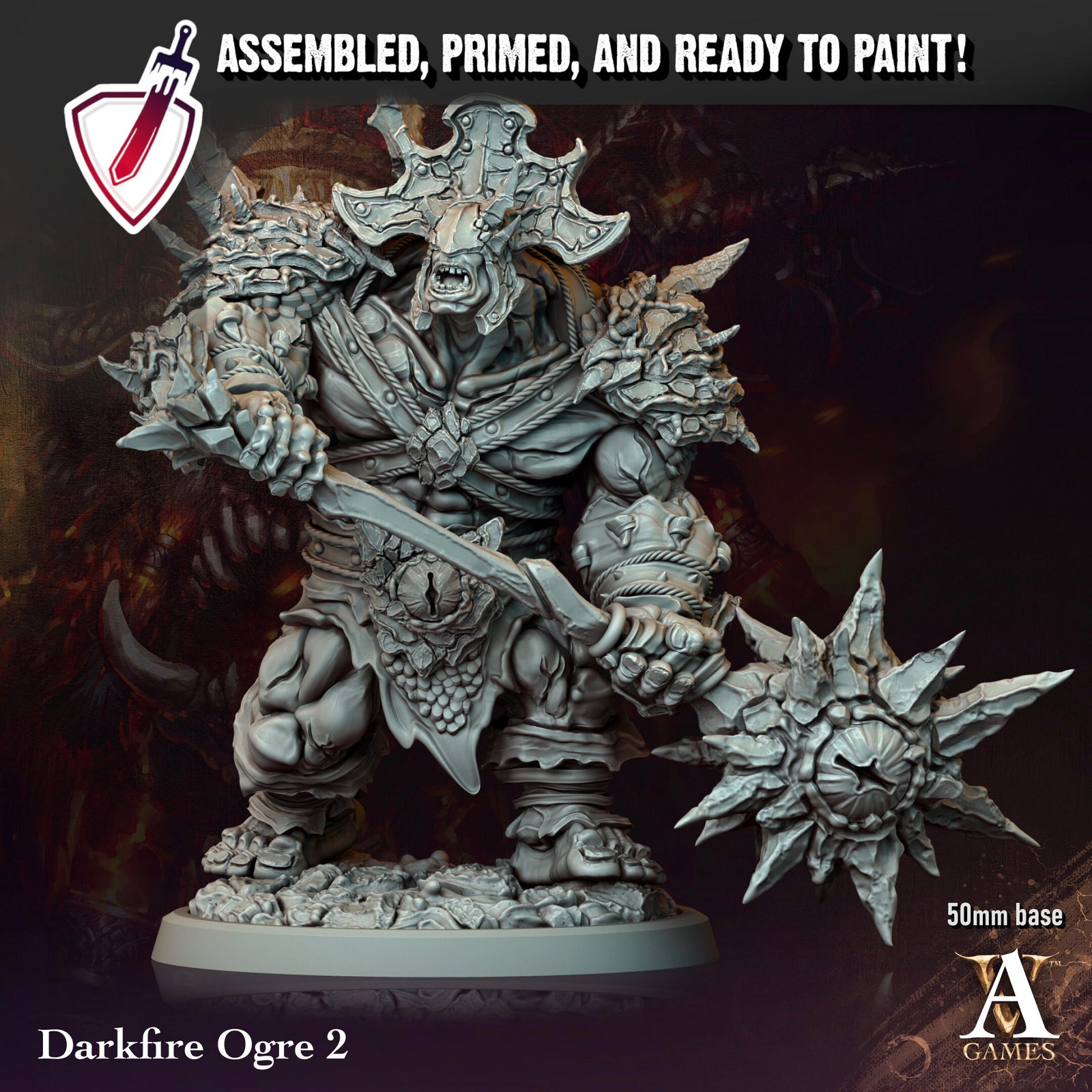 Darkfire Ogres | Miniatures by Archvillain Games | Resin Mini for Tabletop Gaming, D&D, Pathfinder, and Painting | Assembled and Primed - Brush and Battle