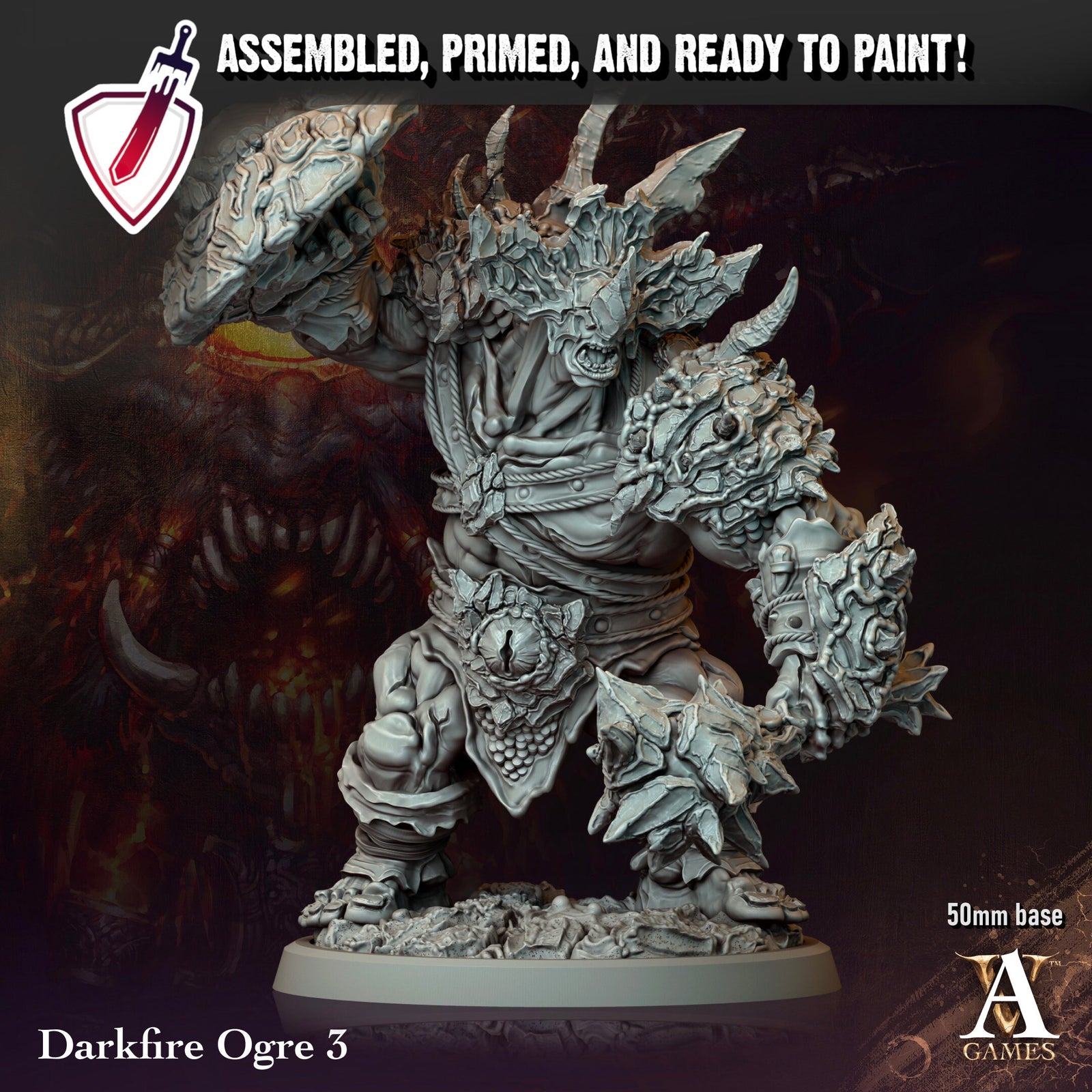 Darkfire Ogres | Miniatures by Archvillain Games | Resin Mini for Tabletop Gaming, D&D, Pathfinder, and Painting | Assembled and Primed - Brush and Battle