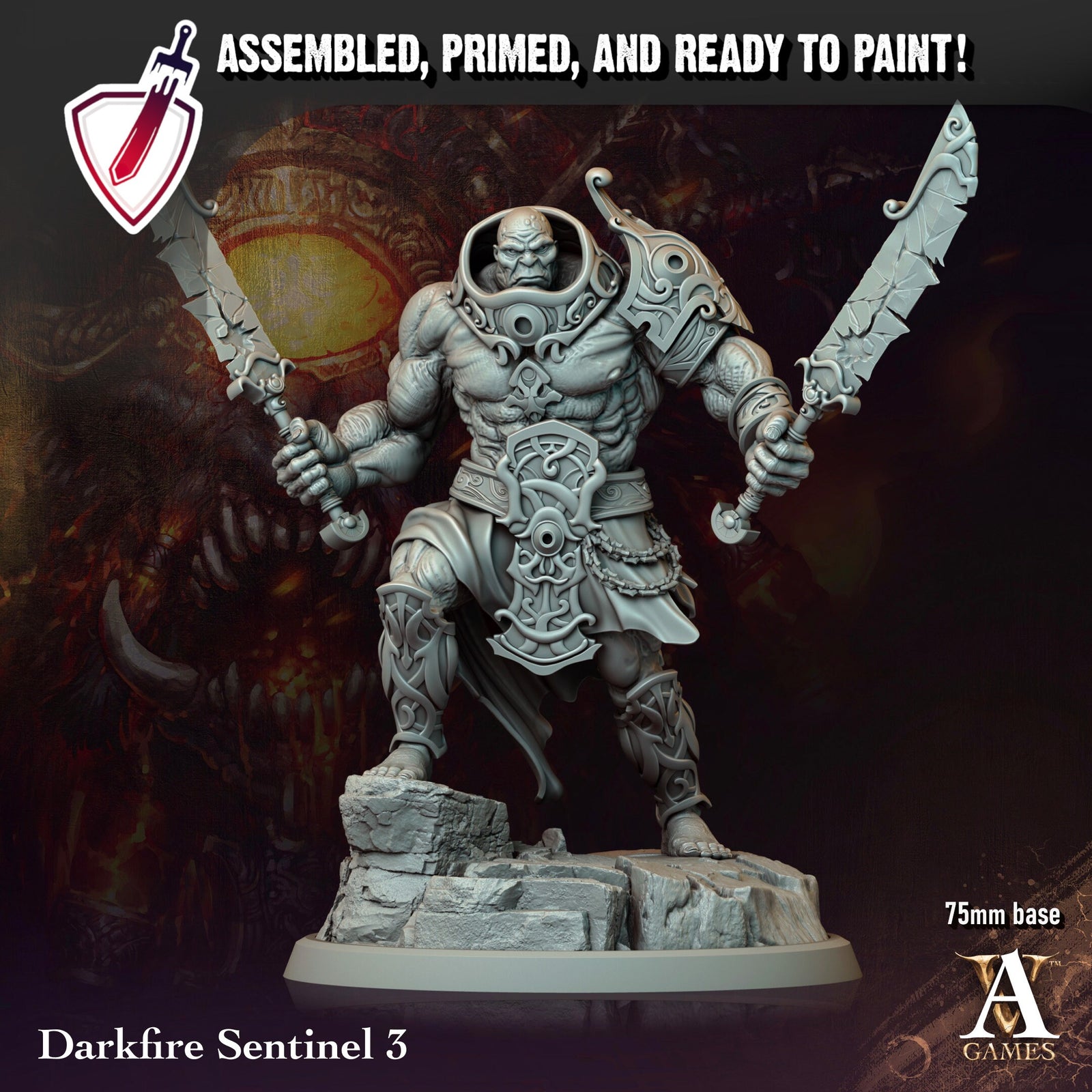 Darkfire Sentinel | Miniatures by Archvillain Games | Resin Mini for Tabletop Gaming, D&D, Pathfinder, and Painting | Assembled and Primed - Brush and Battle