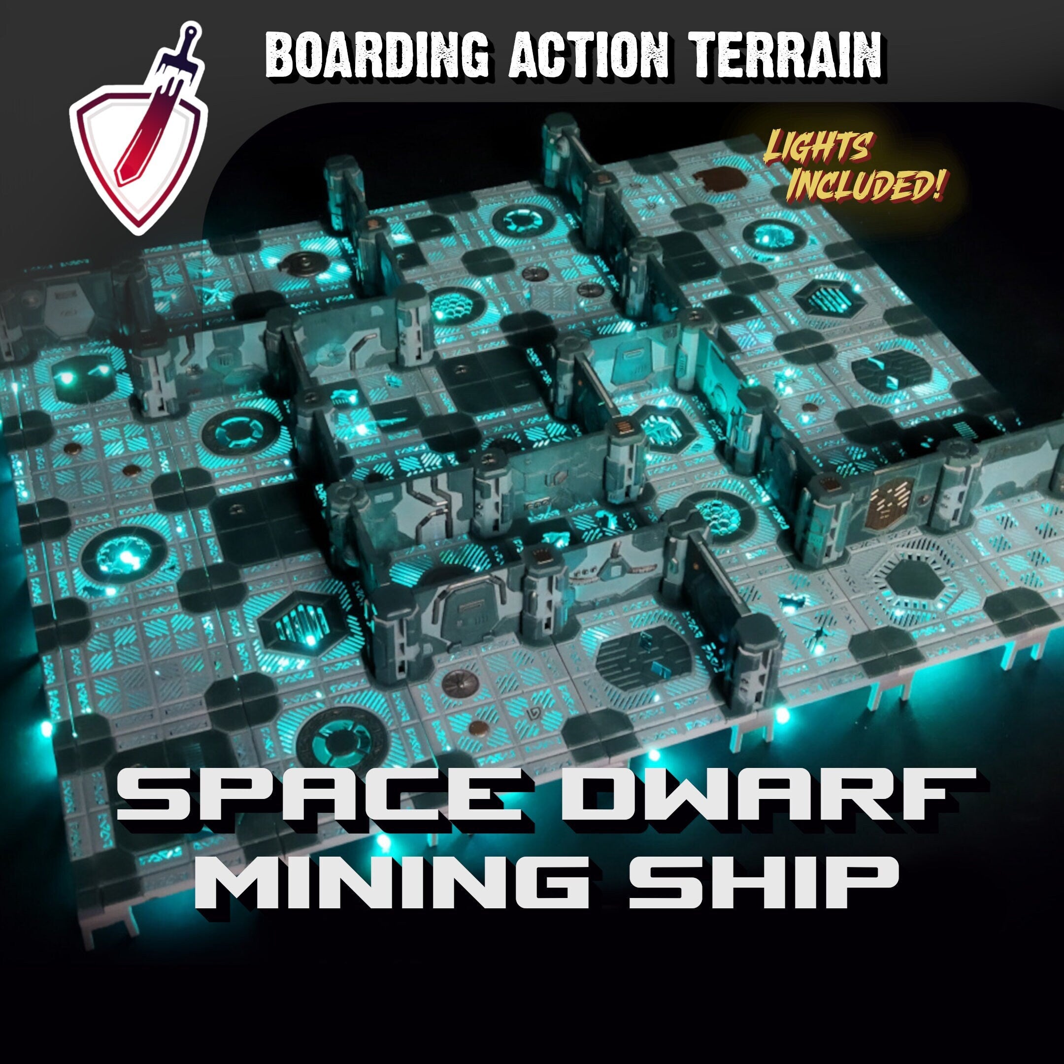 Killteam & Boarding Action Terrain | Space Dwarf Mining Ship | Light Kit Included | 221 Pieces! - Brush and Battle