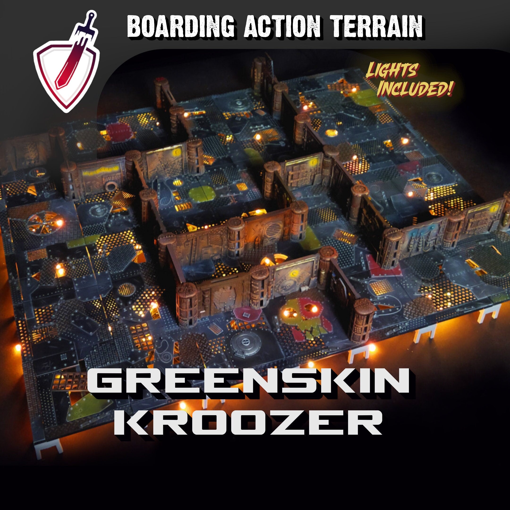 Killteam & Boarding Action Terrain | Greenskin Kroozer | Light Kit Included | 221 Pieces! - Brush and Battle