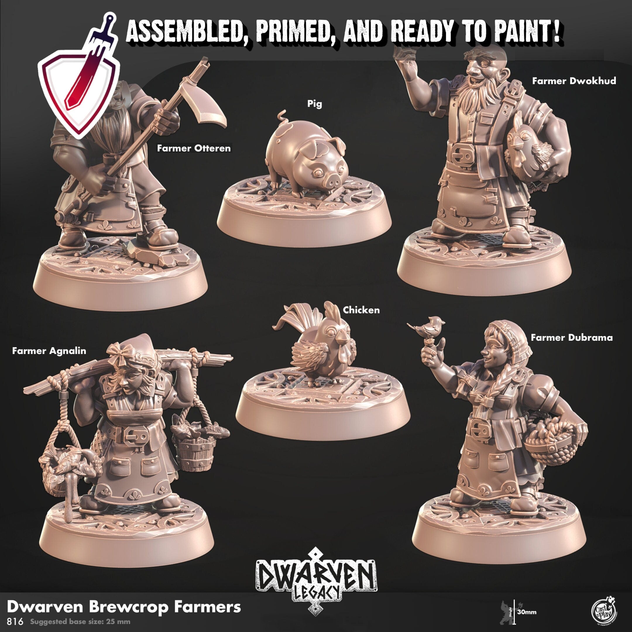 Dwarven Brewcrop Farmers | Miniatures by Cast n Play | Resin Mini For Tabletop Gaming, D&D, Pathfinder, and Painting | Assembled and Primed - Brush and Battle