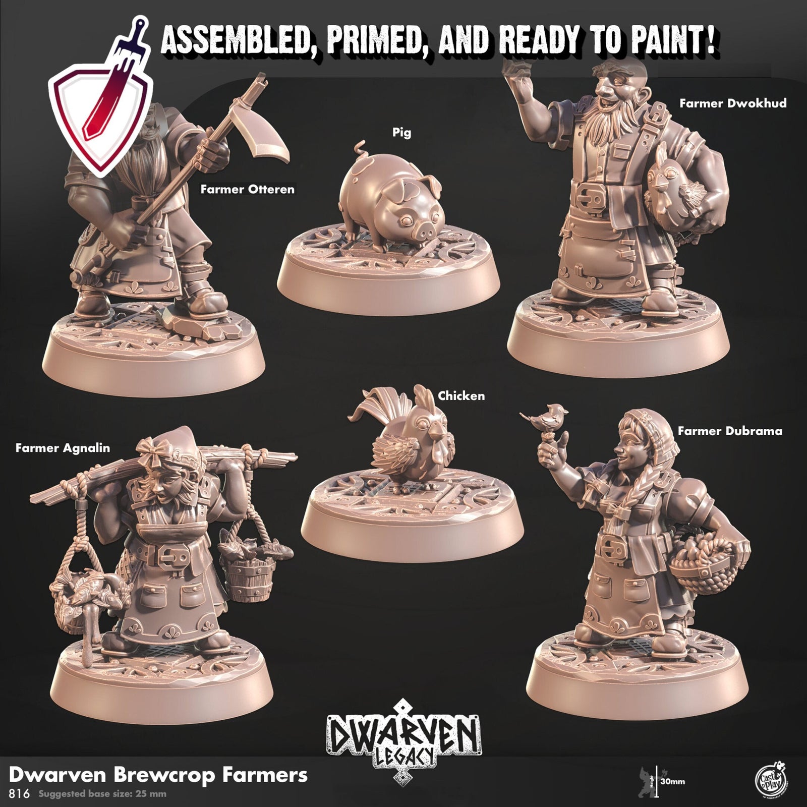 Dwarven Brewcrop Farmers | Miniatures by Cast n Play | Resin Mini For Tabletop Gaming, D&D, Pathfinder, and Painting | Assembled and Primed - Brush and Battle