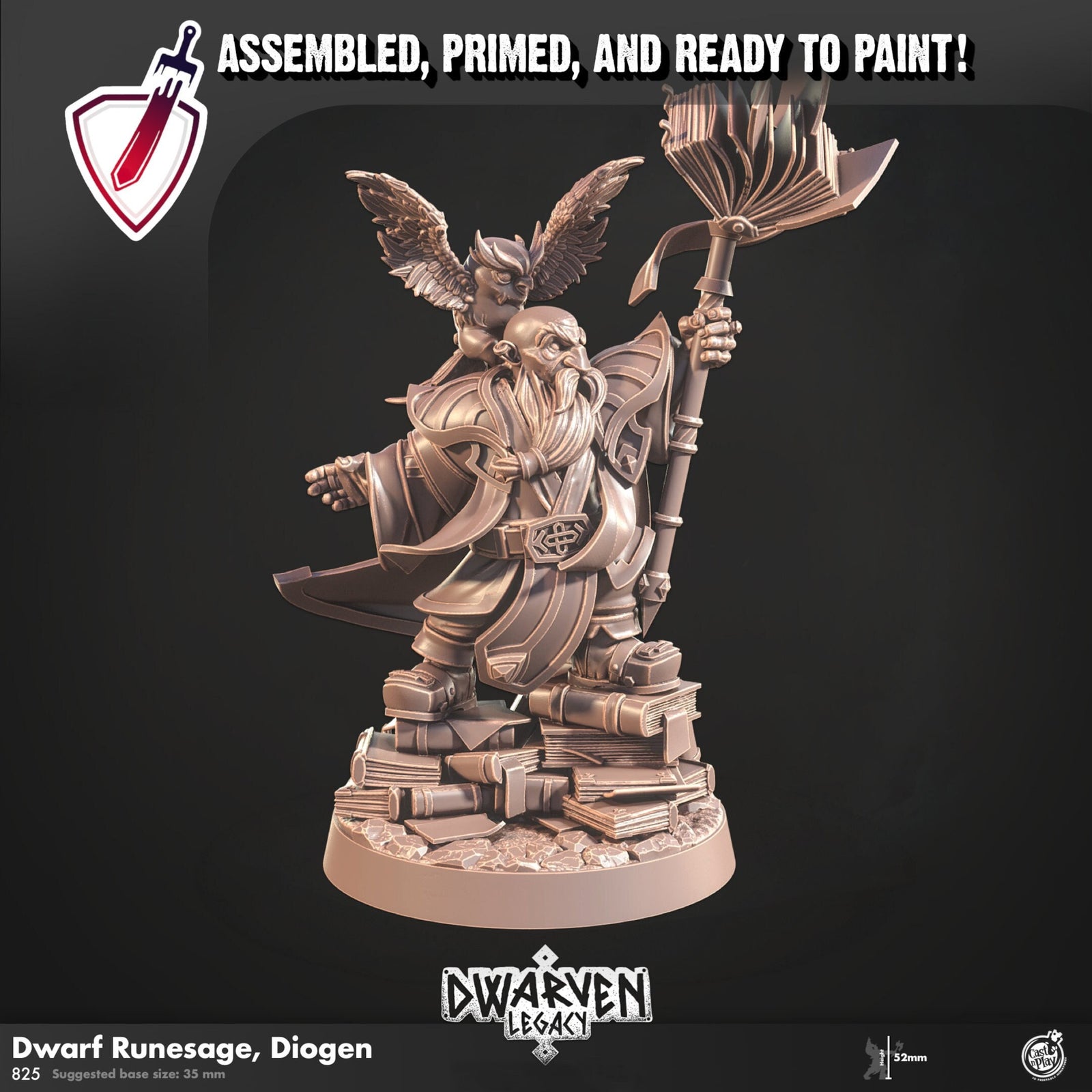Dwarf Runesage, Diogen | Miniature by Cast n Play | Mini for tabletop gaming, D&D, Pathfinder, and painting | Assembled and Primed - Brush and Battle